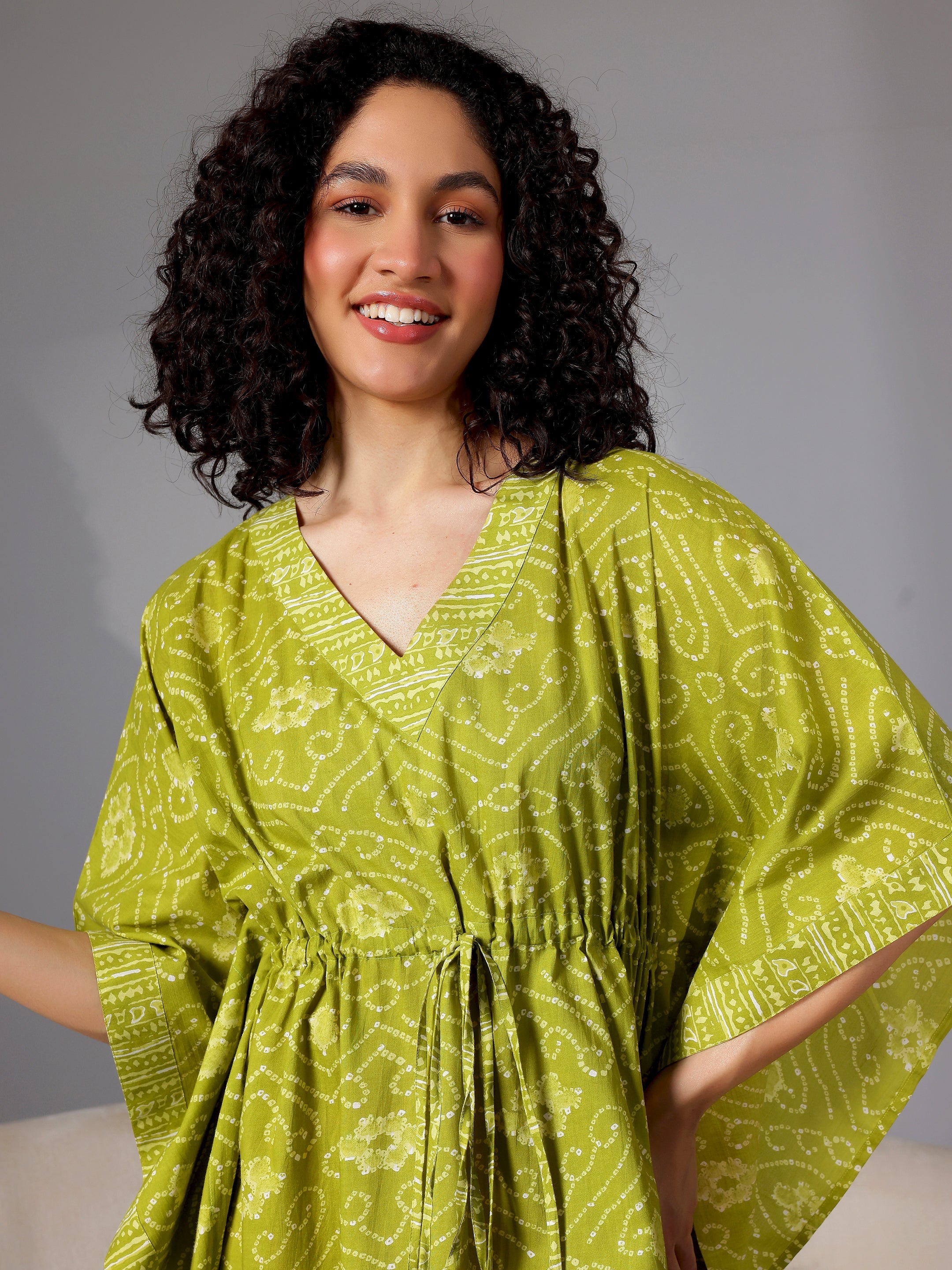 Green Printed Cotton Kaftan Night Dress