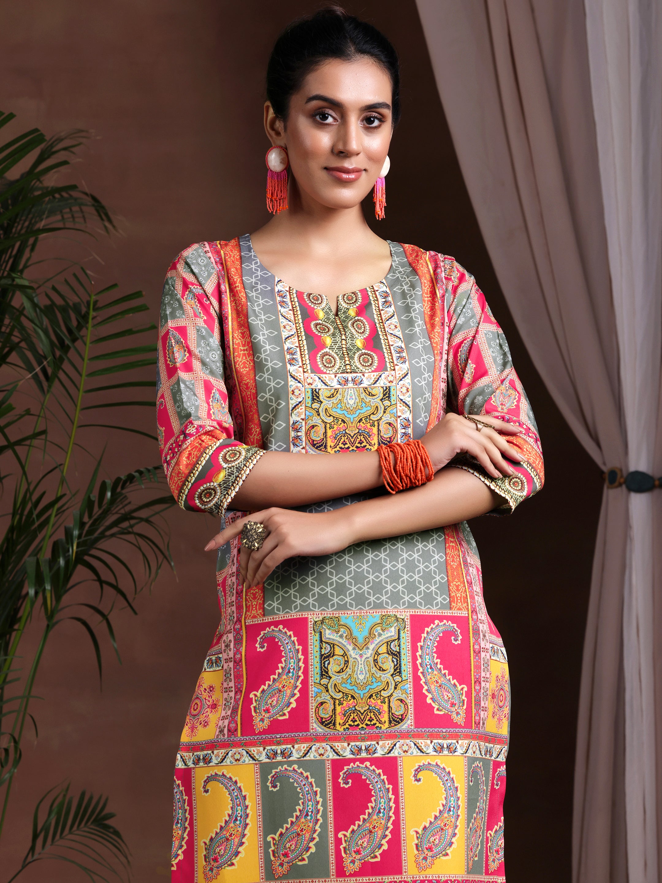 Multi Printed Poly Crepe Straight Suit With Dupatta