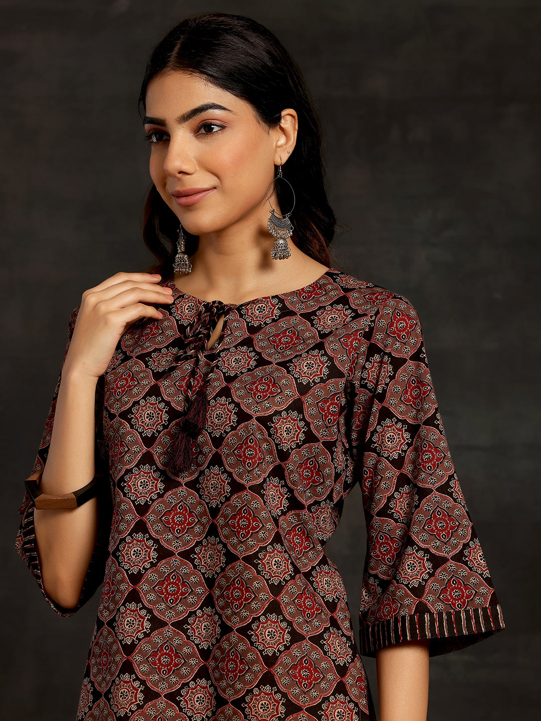 Black Printed Cotton Straight Kurti