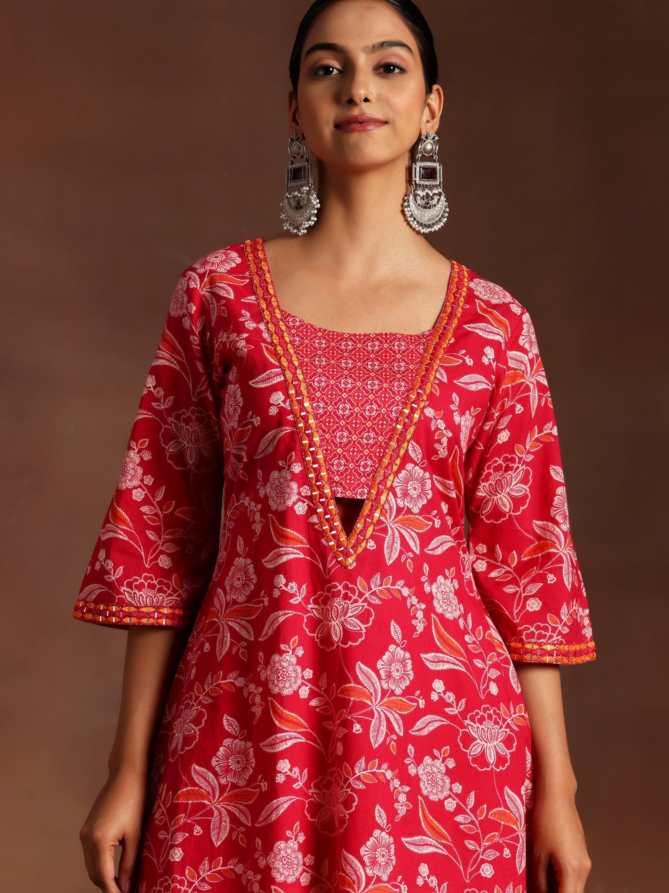 Taruni Pink Printed Cotton A-Line Kurta With Palazzos