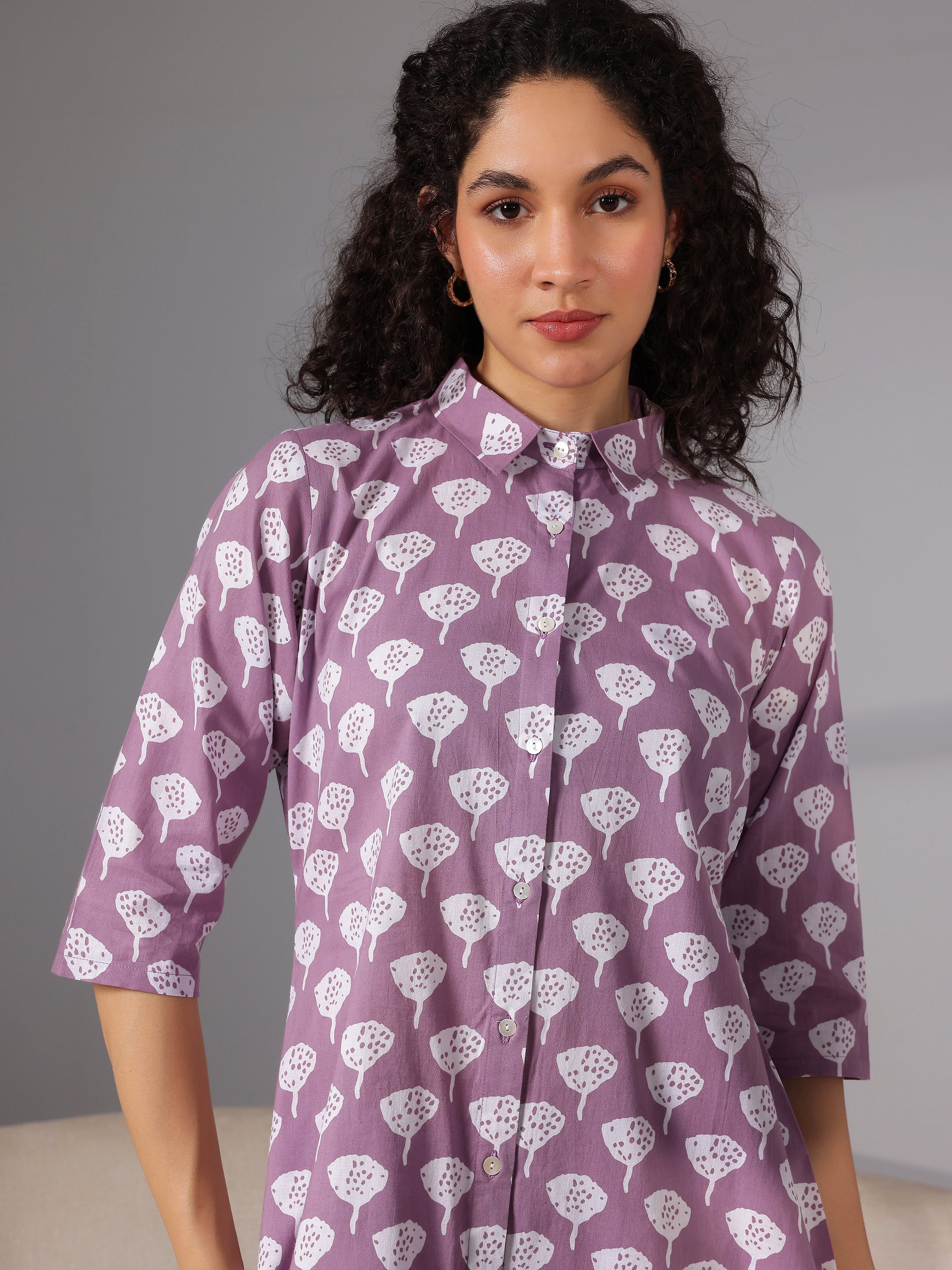 Purple Printed Cotton Night Suits