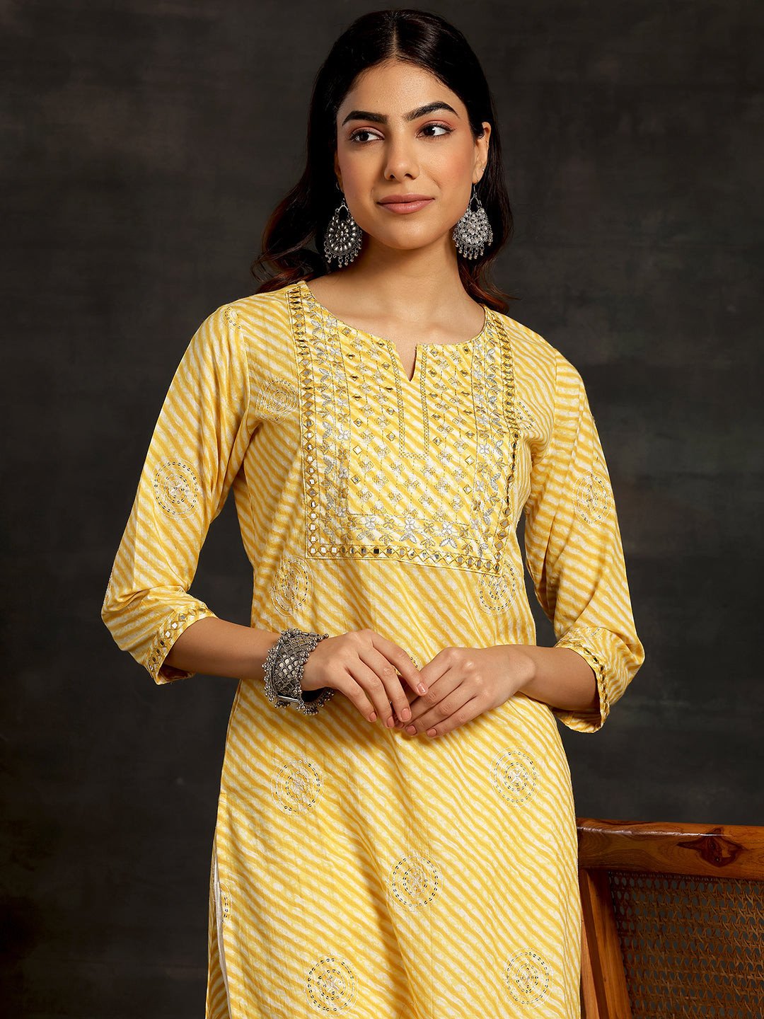 Yellow Printed Cotton Straight Kurta Set