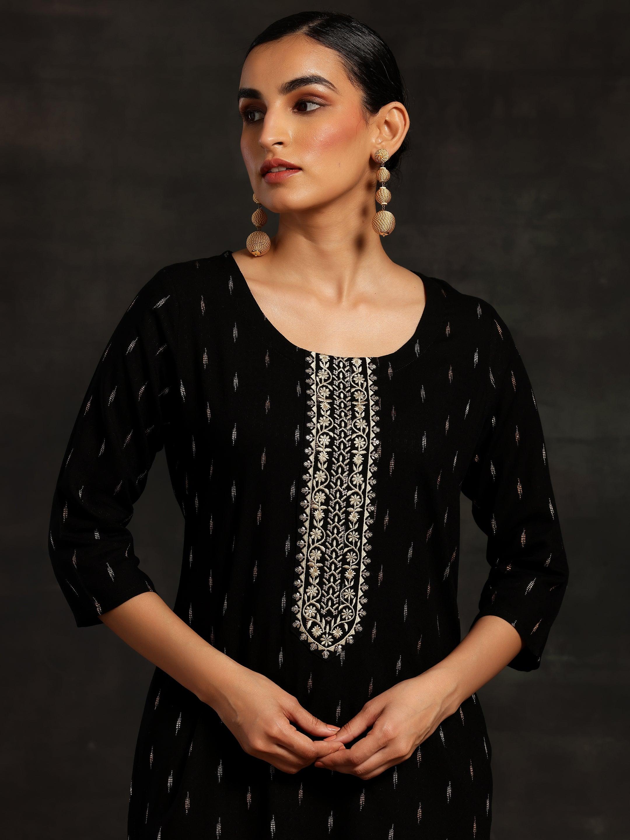 Black Yoke Design Cotton Straight Kurta