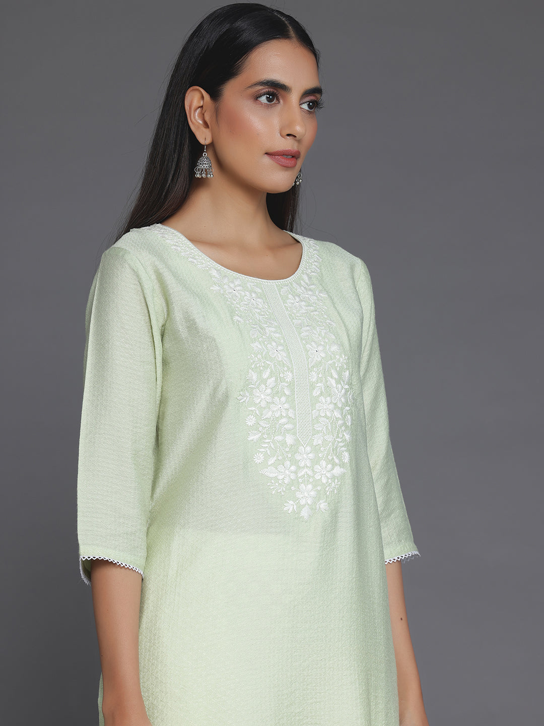 Green Yoke Design Silk Straight Kurta