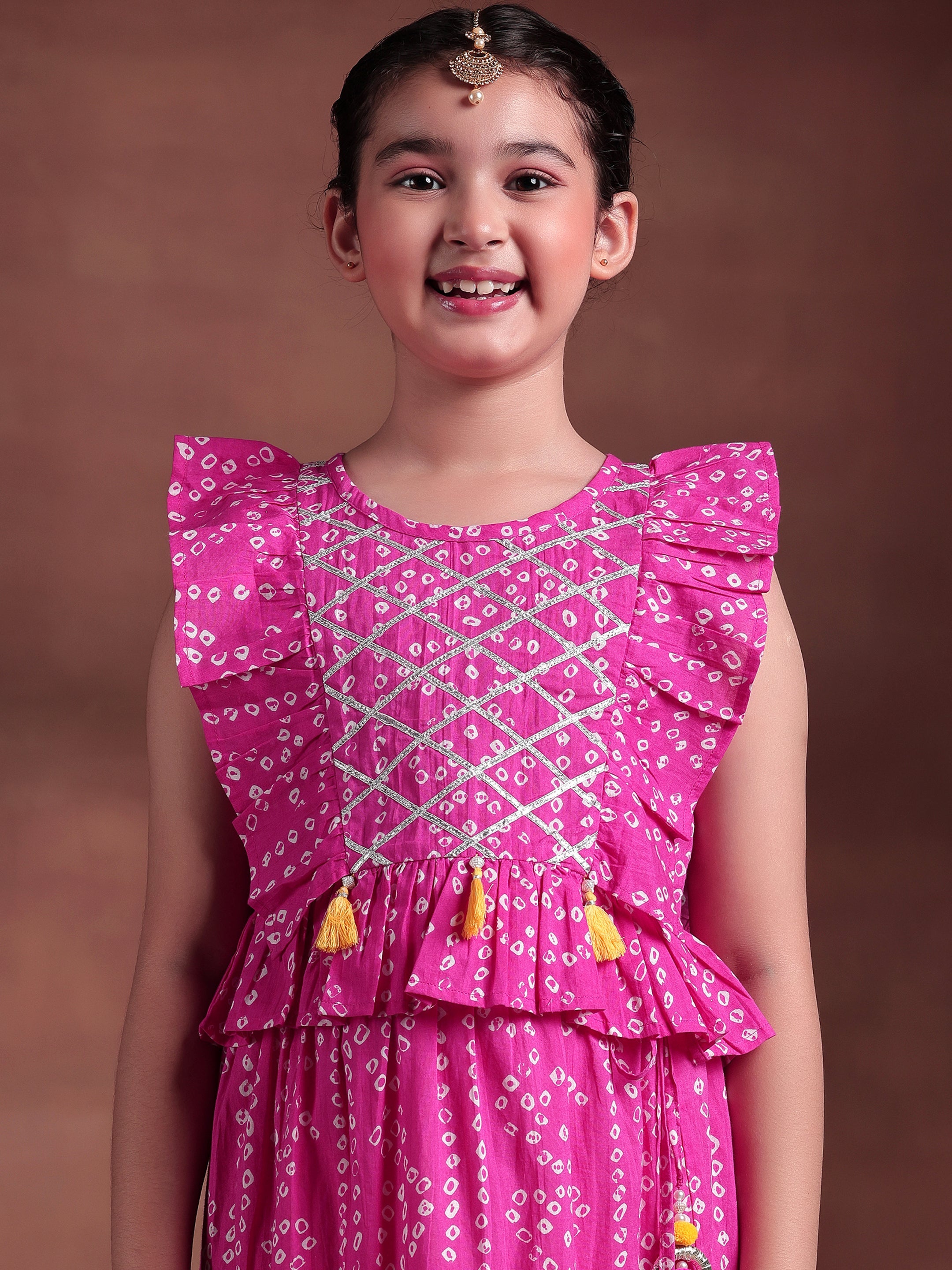 Kids Pink Printed Cotton Ready to Wear Lehenga Choli