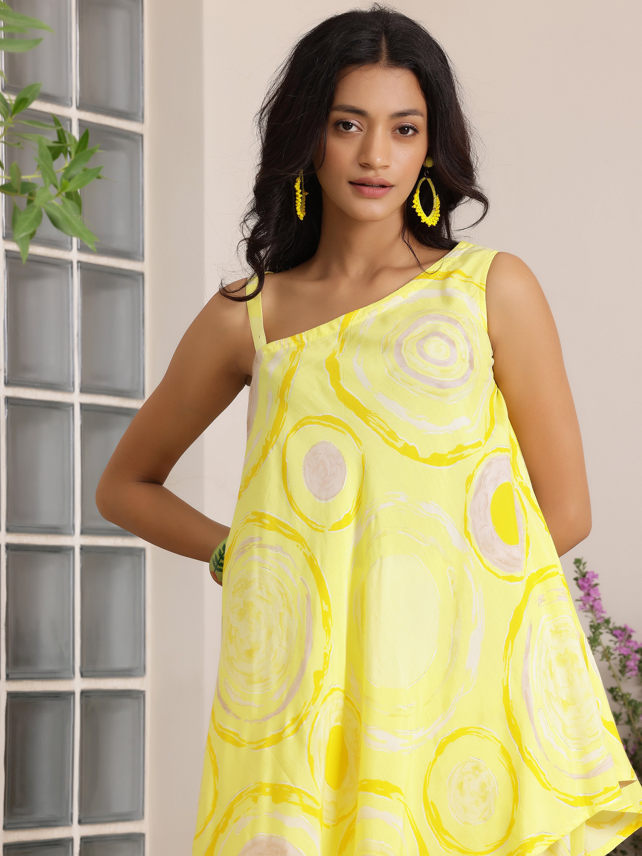 Yellow Printed Silk Blend Co-Ords