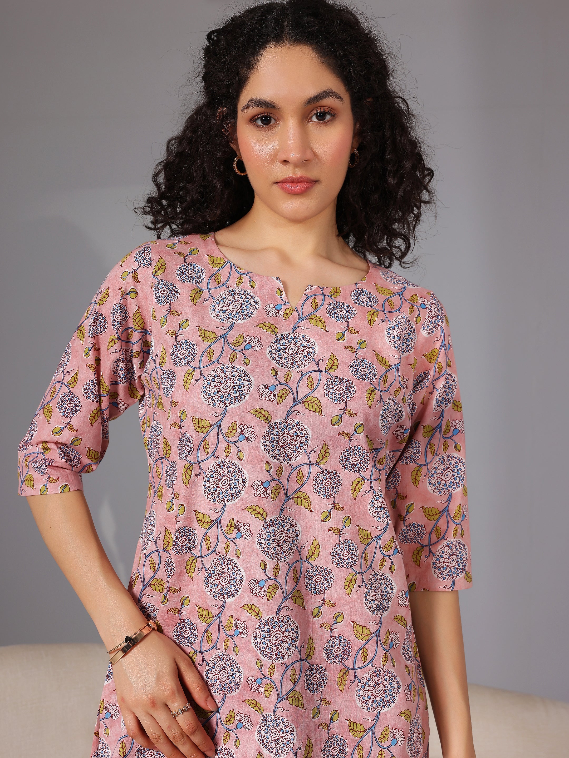 Peach Printed Cotton Night Suits