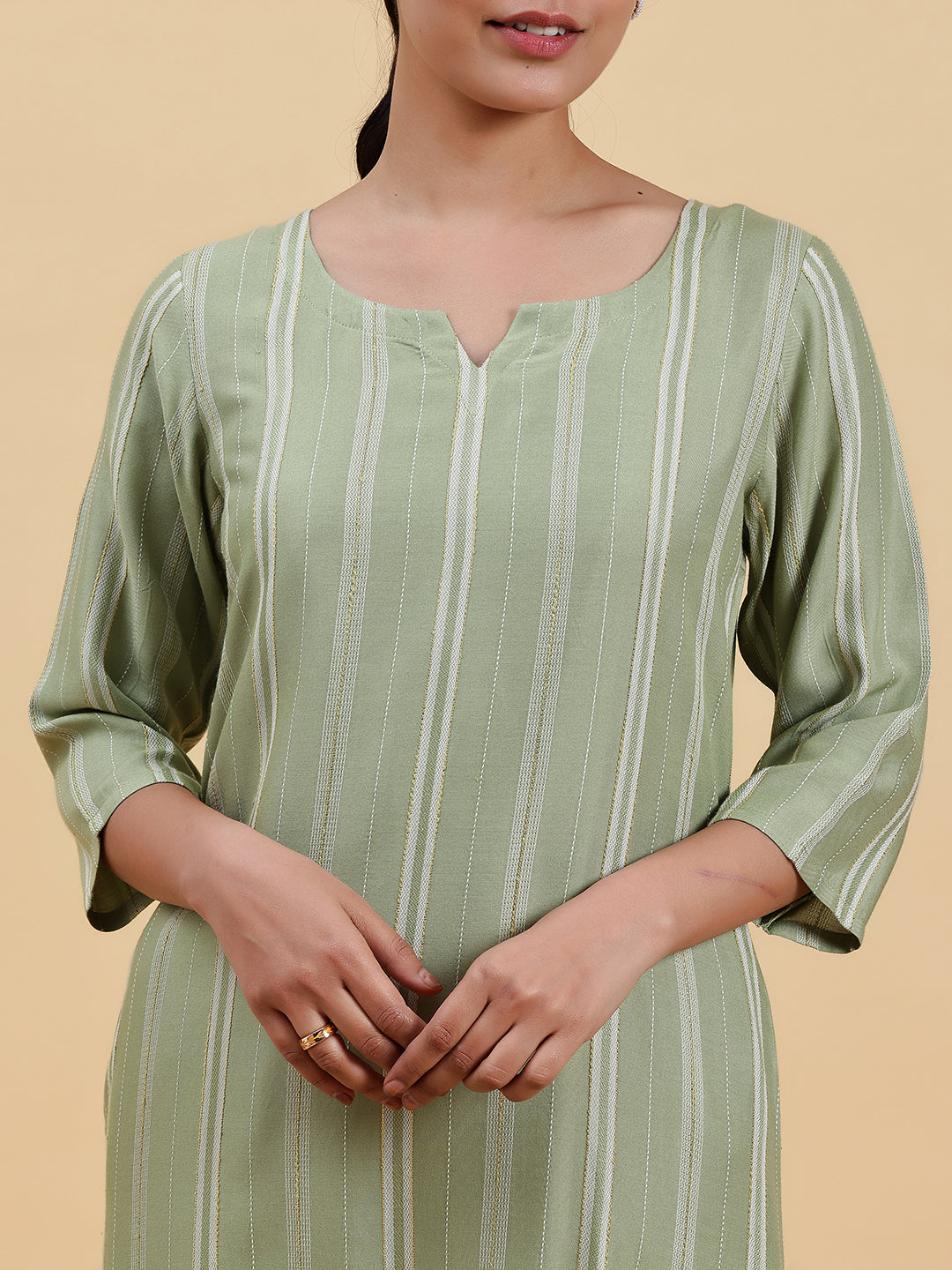 Green Woven Design Rayon Straight Kurta