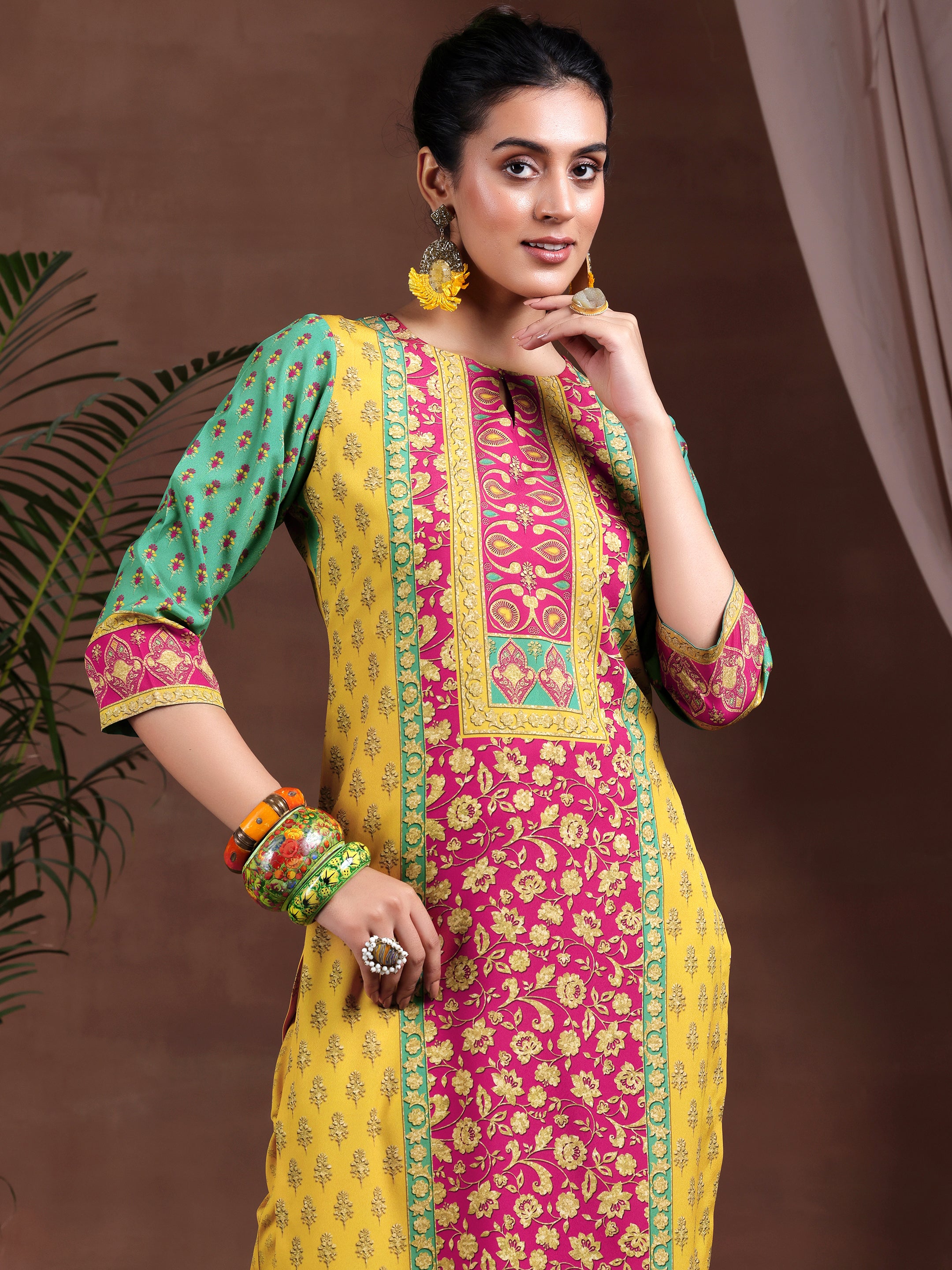 Multi Printed Poly Crepe Straight Suit With Dupatta