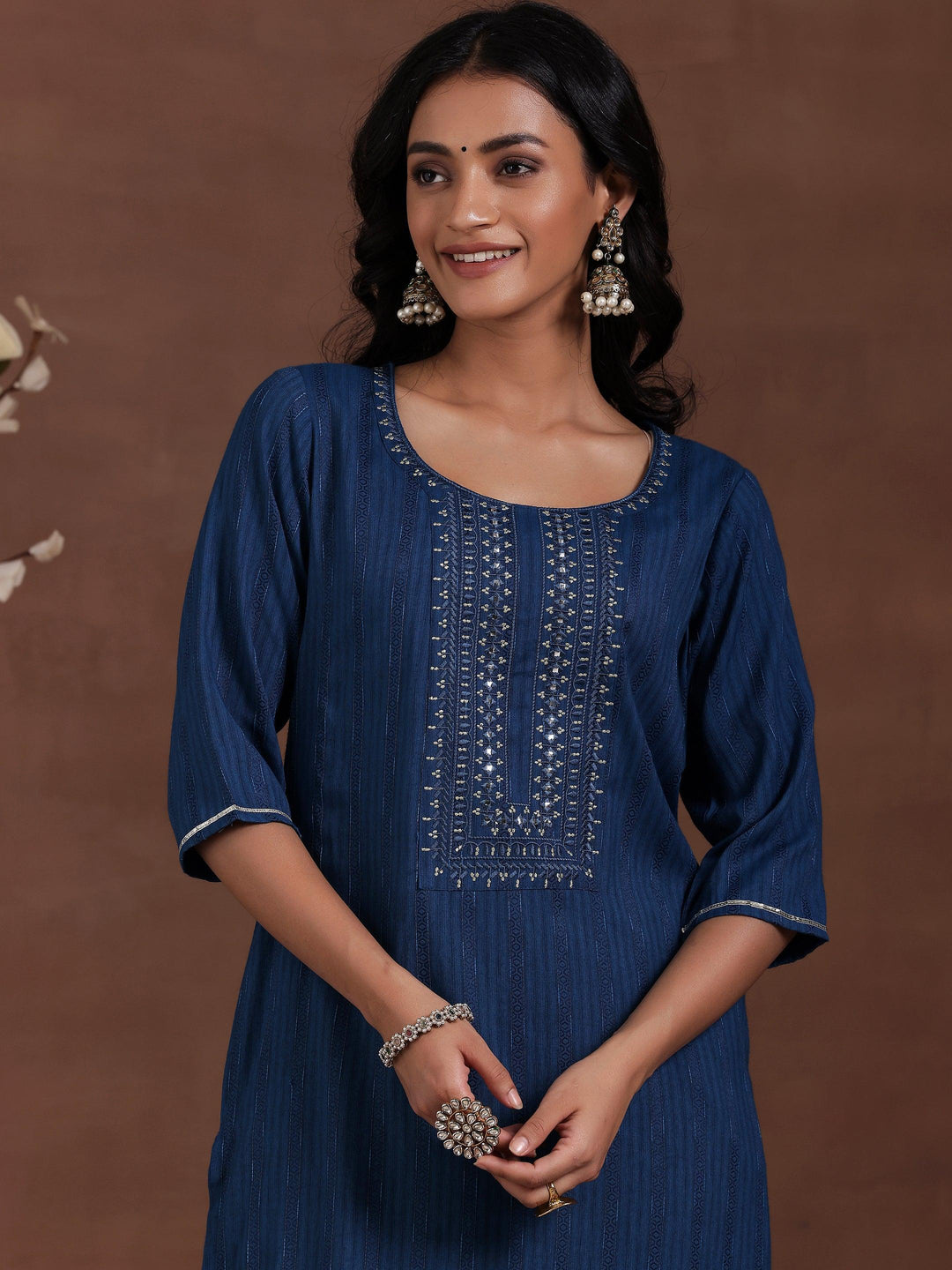 Blue Yoke Design Rayon Straight Kurta - Libas