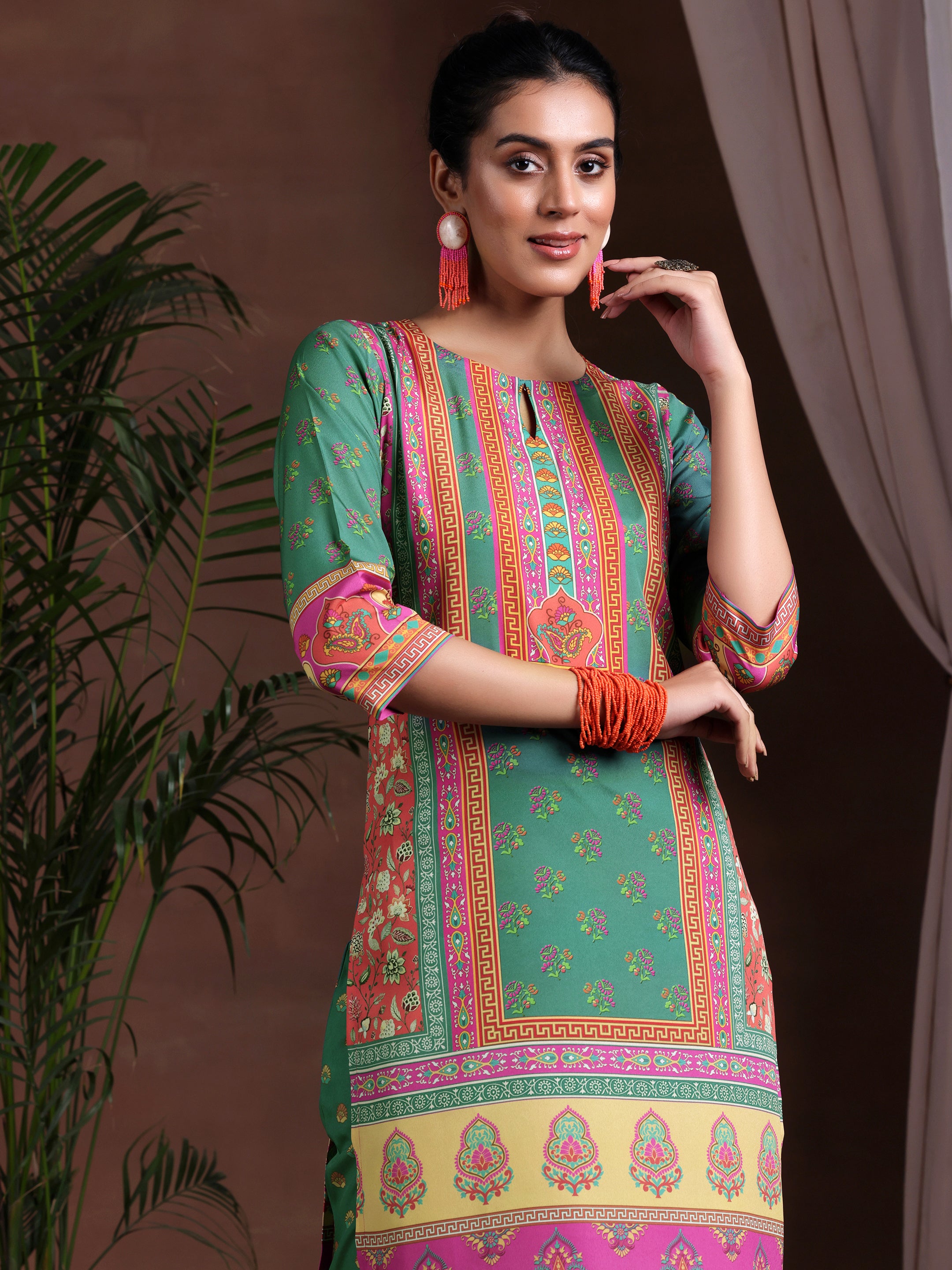 Multi Printed Poly Crepe Straight Suit With Dupatta