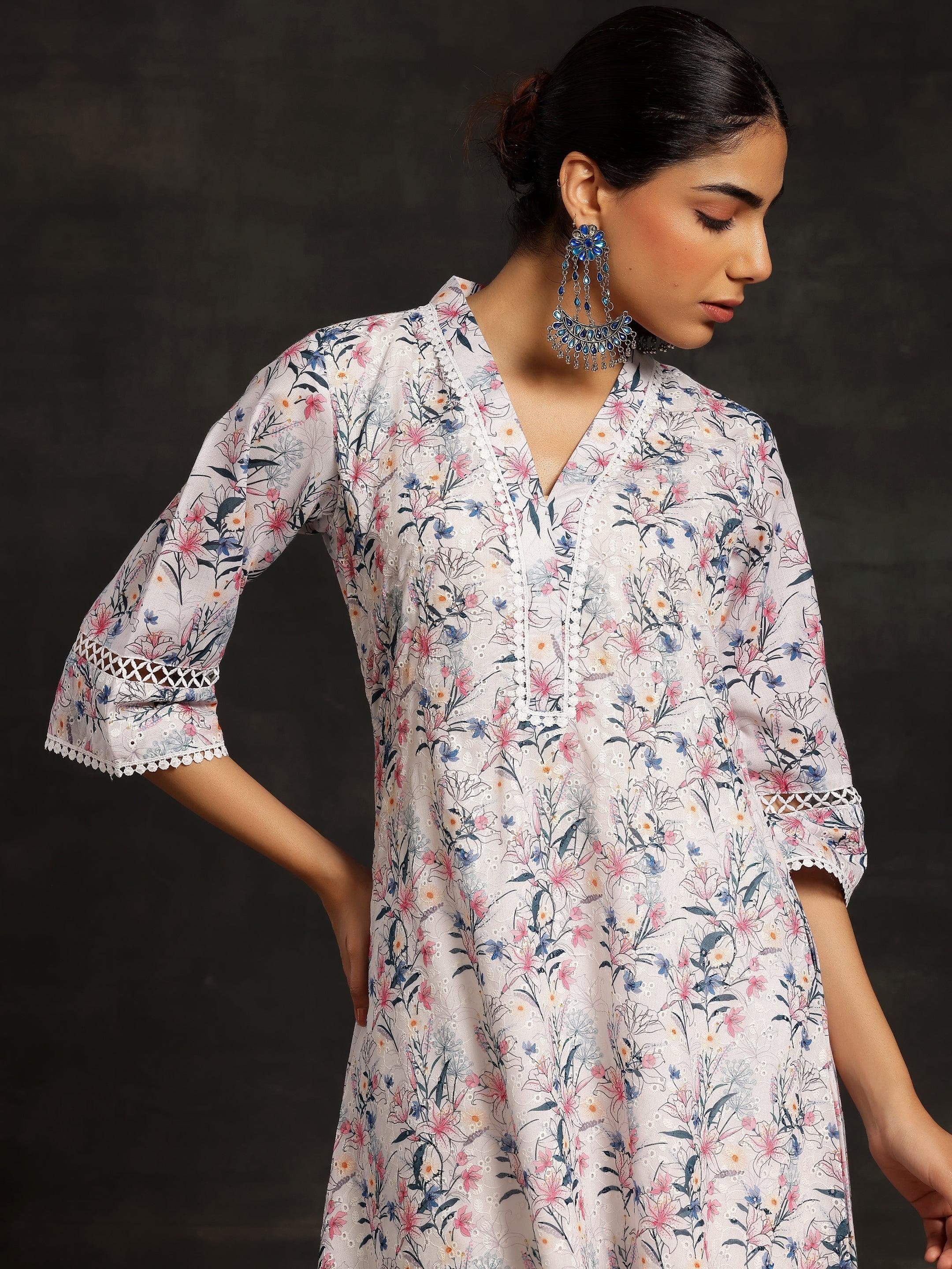 Multicoloured Printed Cotton A-Line Kurta With Palazzos