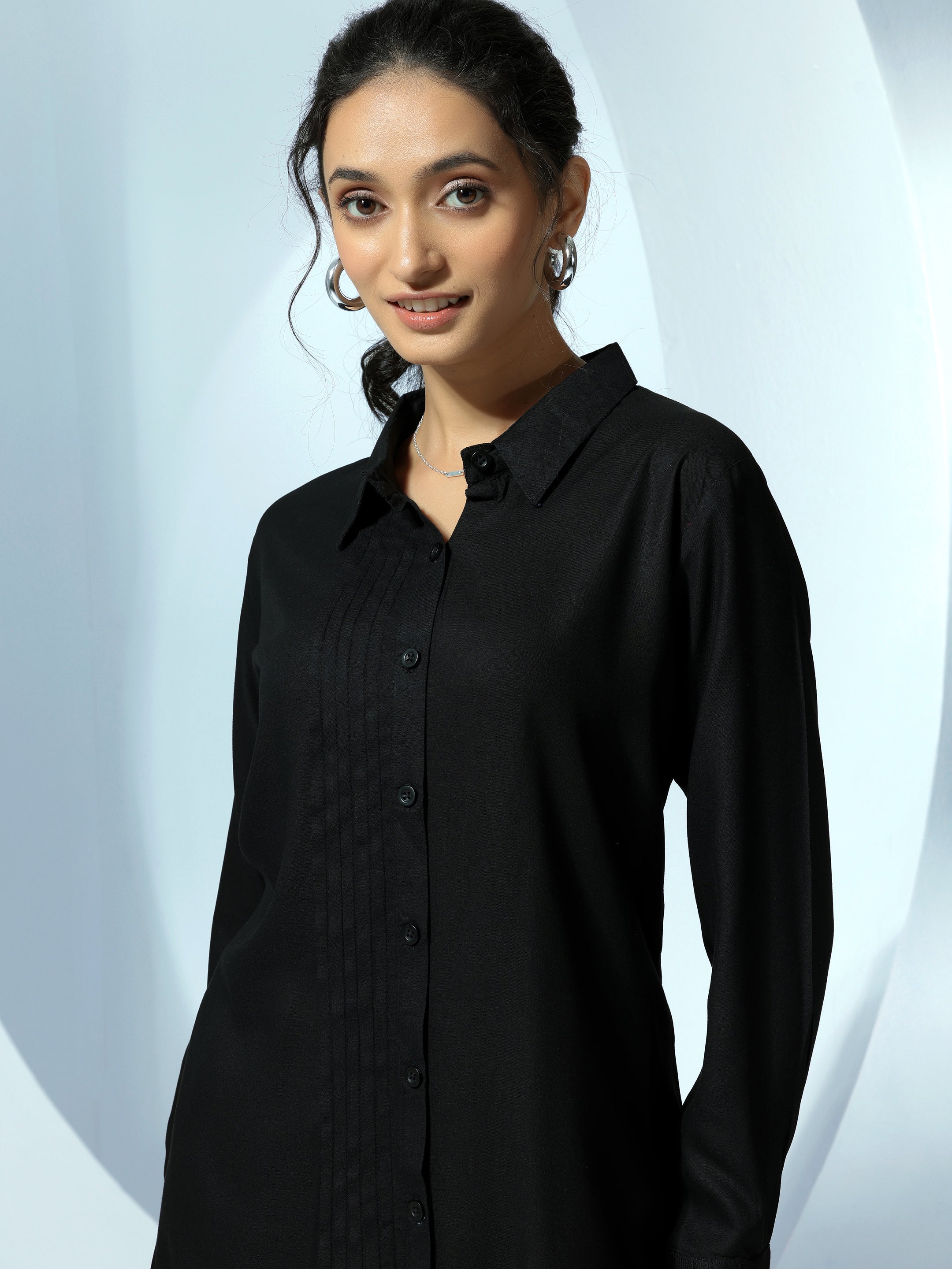 Black Solid Rayon Straight Tunic