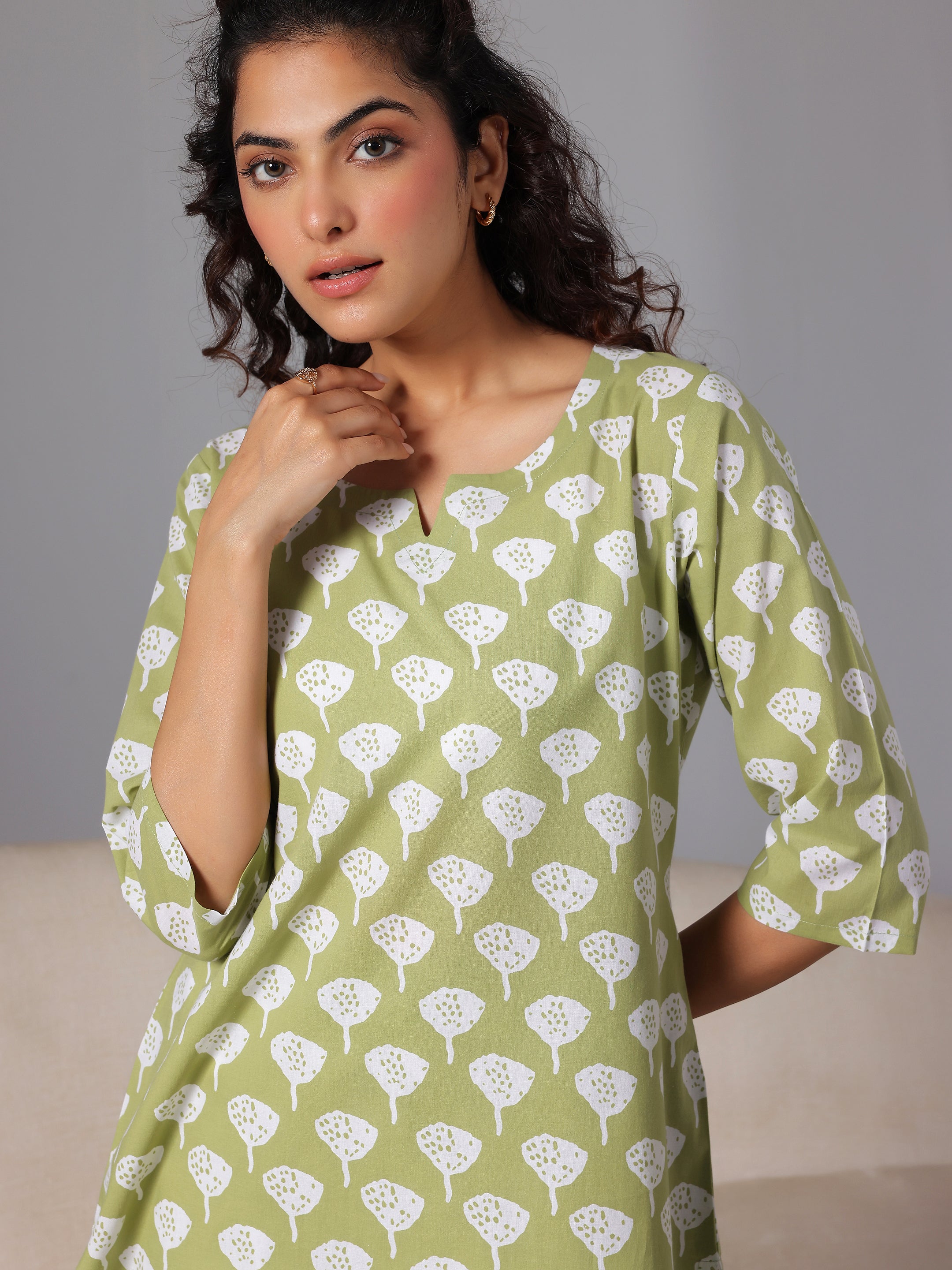 Green Printed Cotton Night Suits