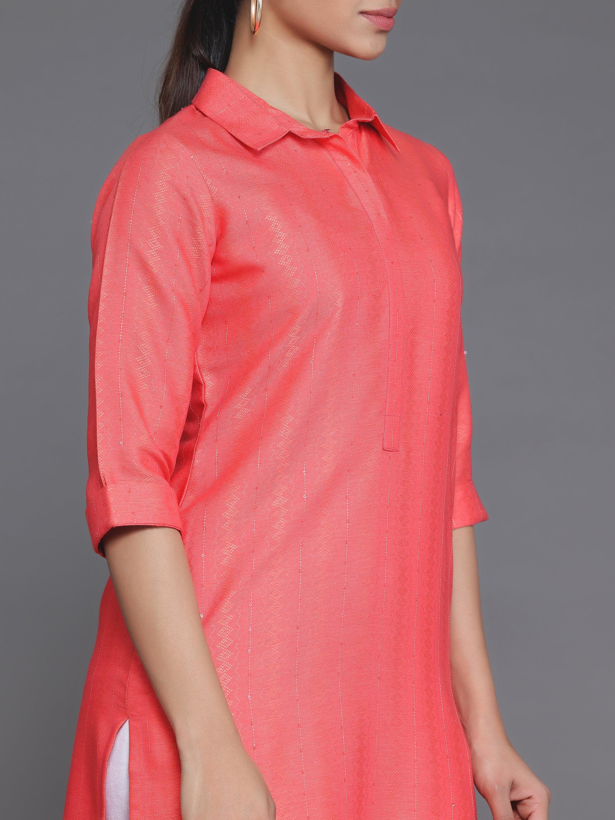 Coral Woven Design Cotton Straight Kurta