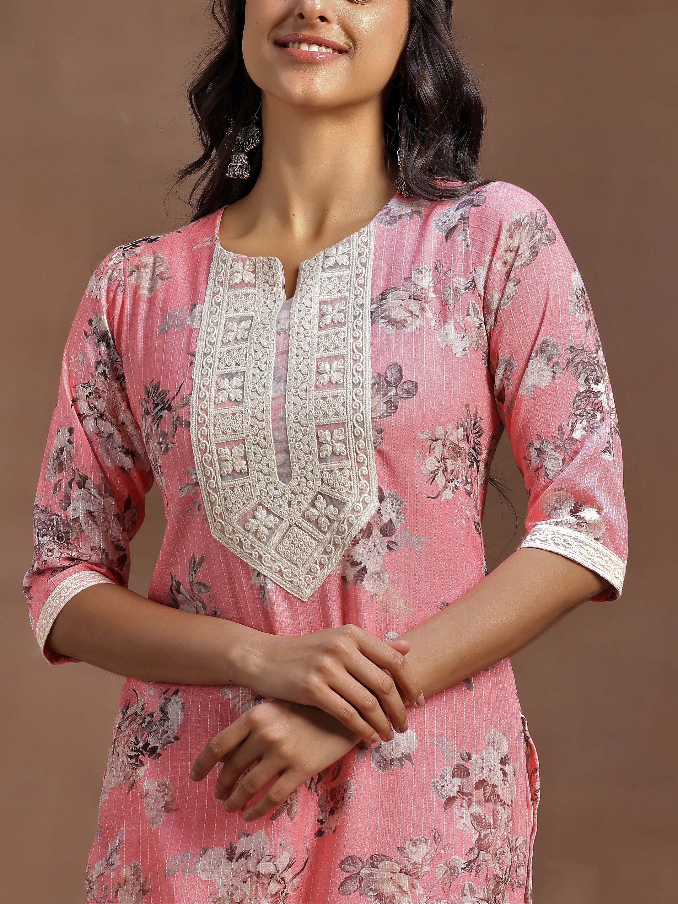 Pink Printed Cotton Straight Suit With Dupatta