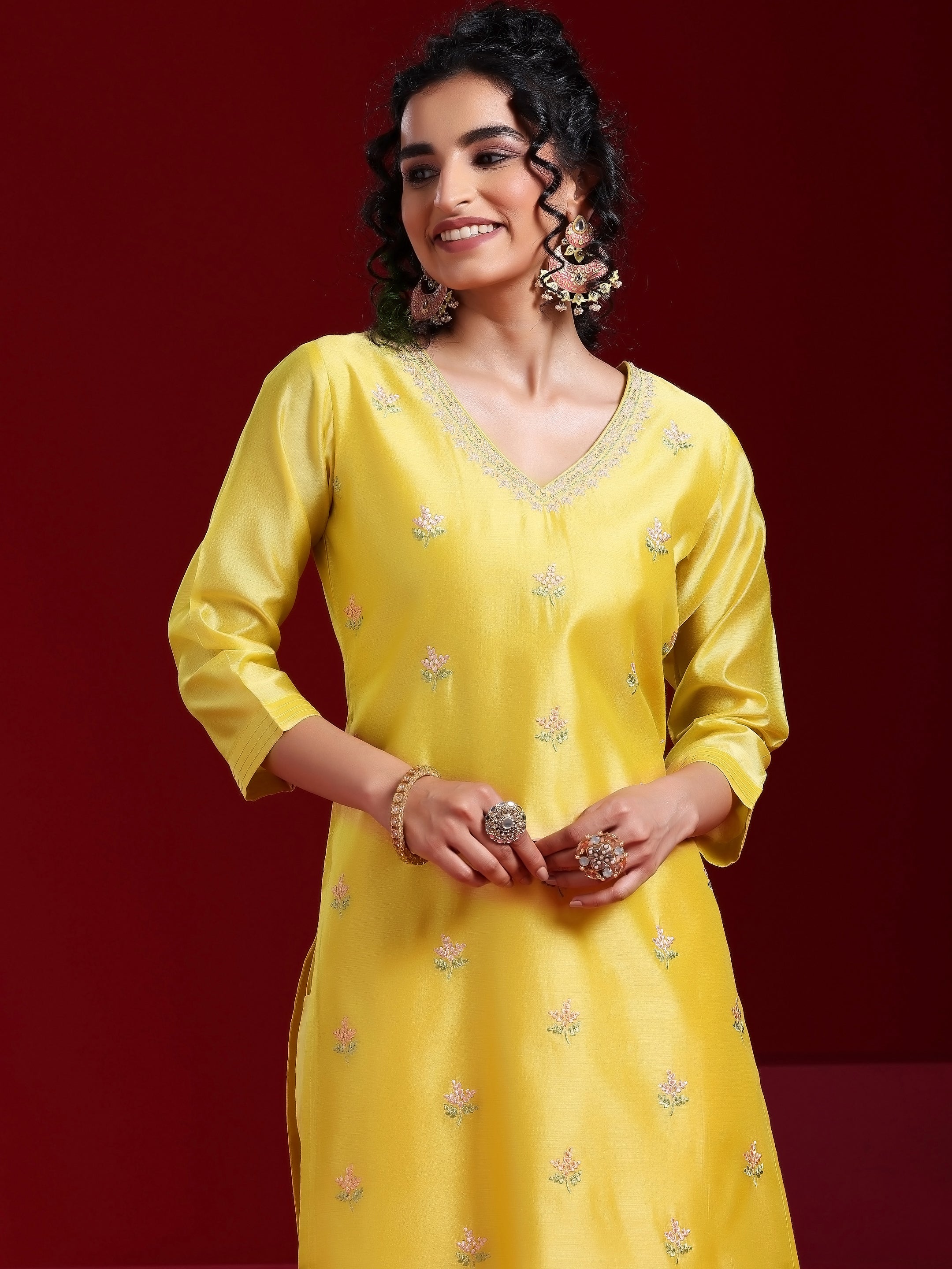 Libas Art Yellow Embroidered Chanderi Silk Straight Suit With Dupatta