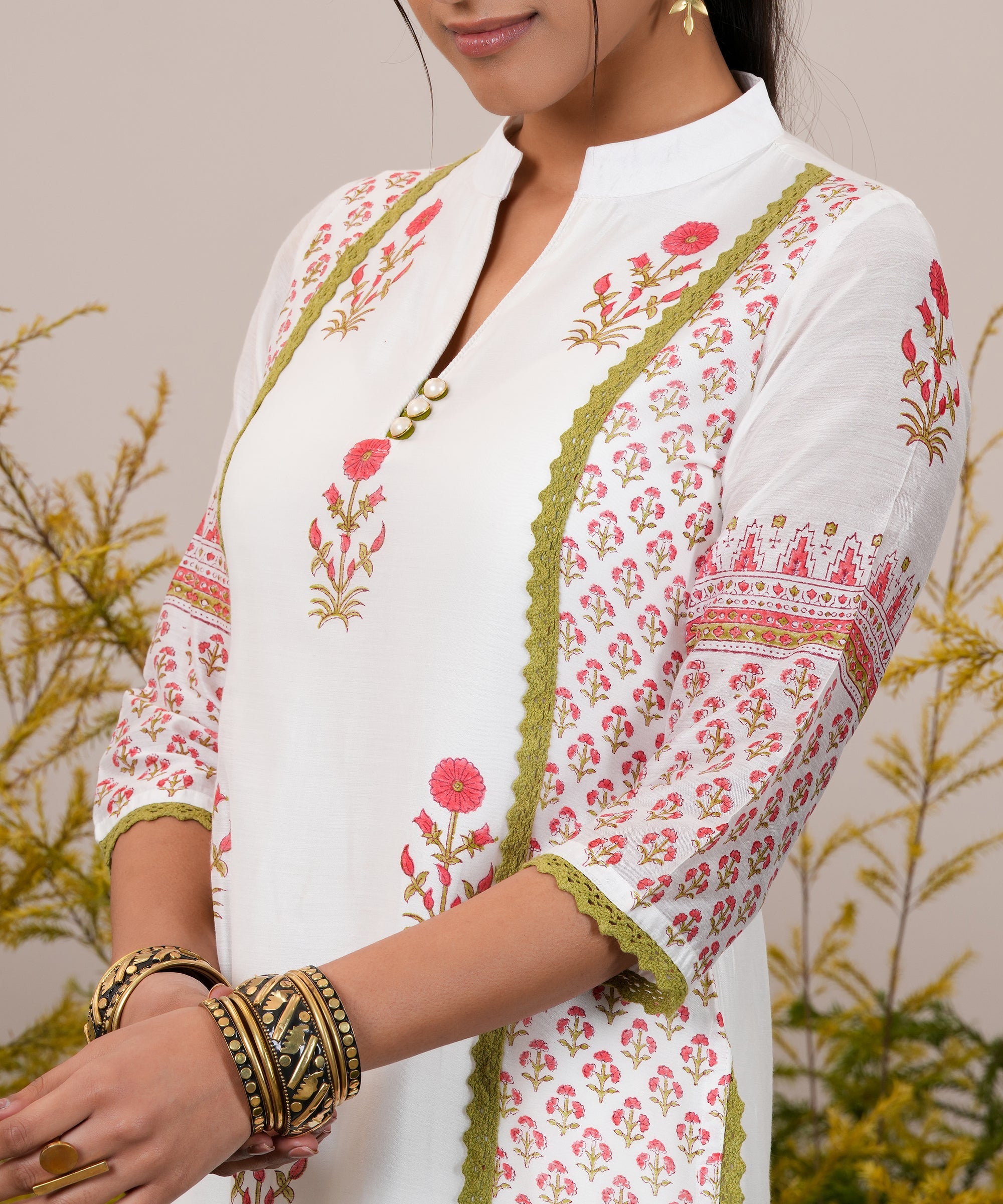 White Printed Chanderi Silk Straight Suit With Dupatta