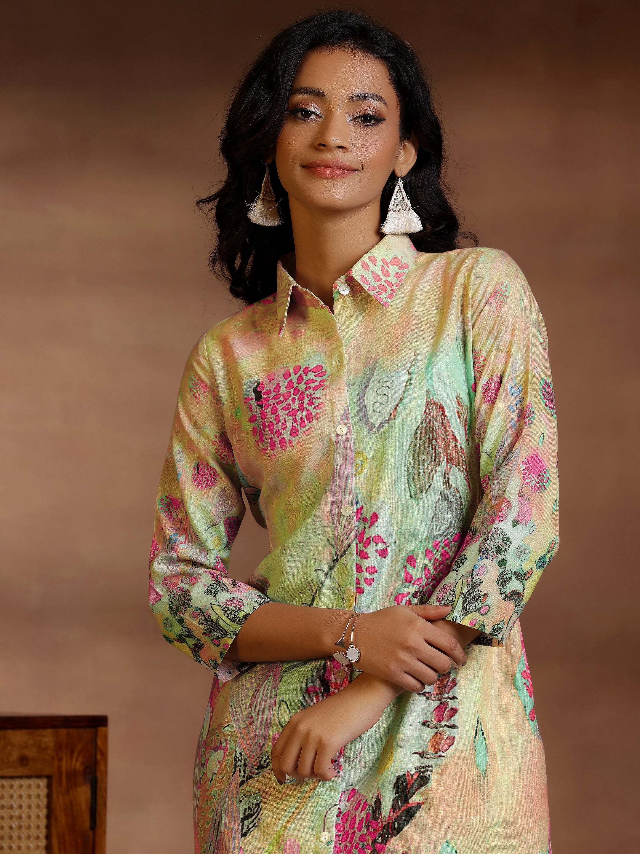 Multi Printed Linen Shirt Dress