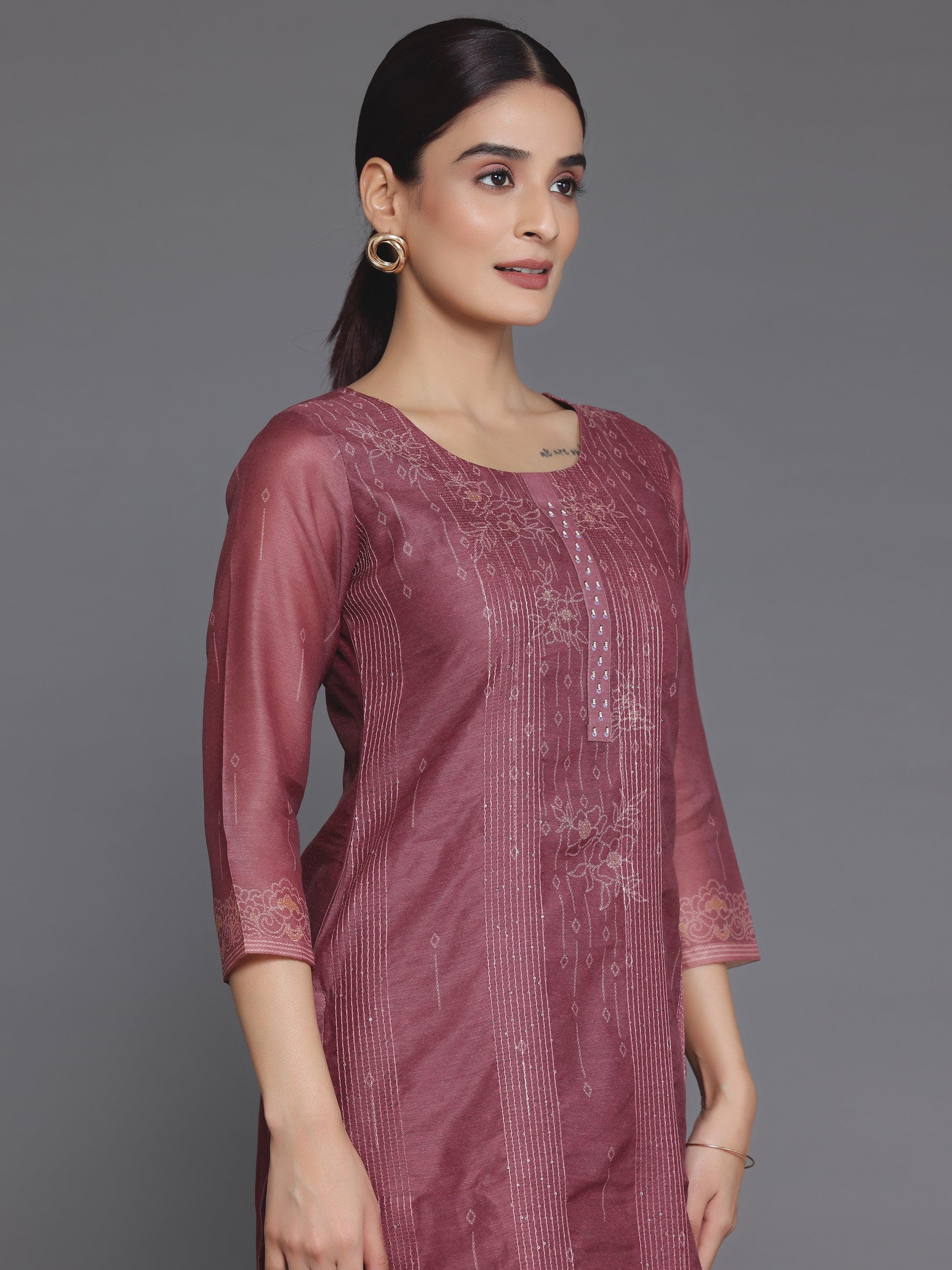 Mauve Embellished Chanderi Silk Straight Kurta