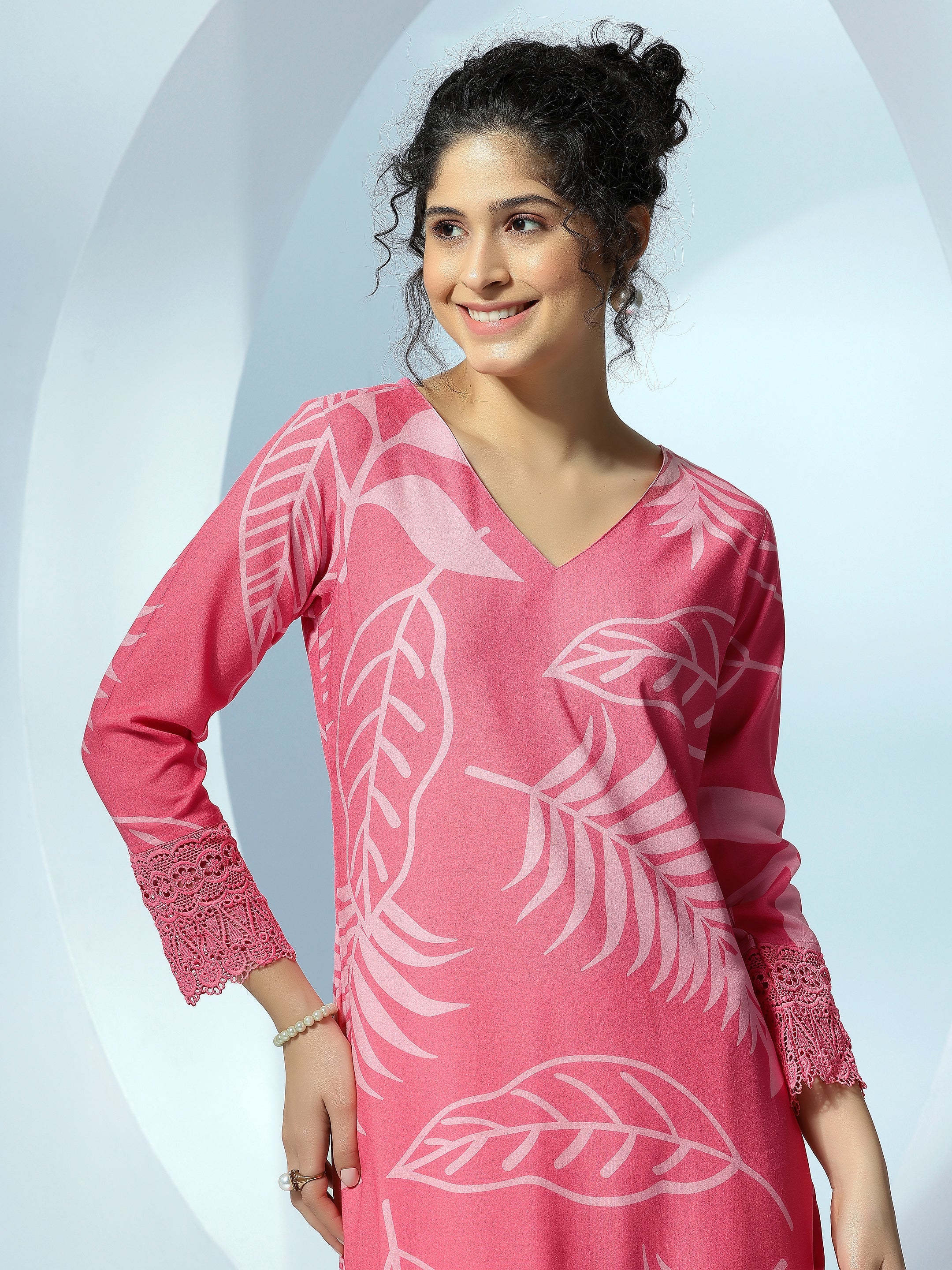 Pink Printed Silk Blend Co-Ords