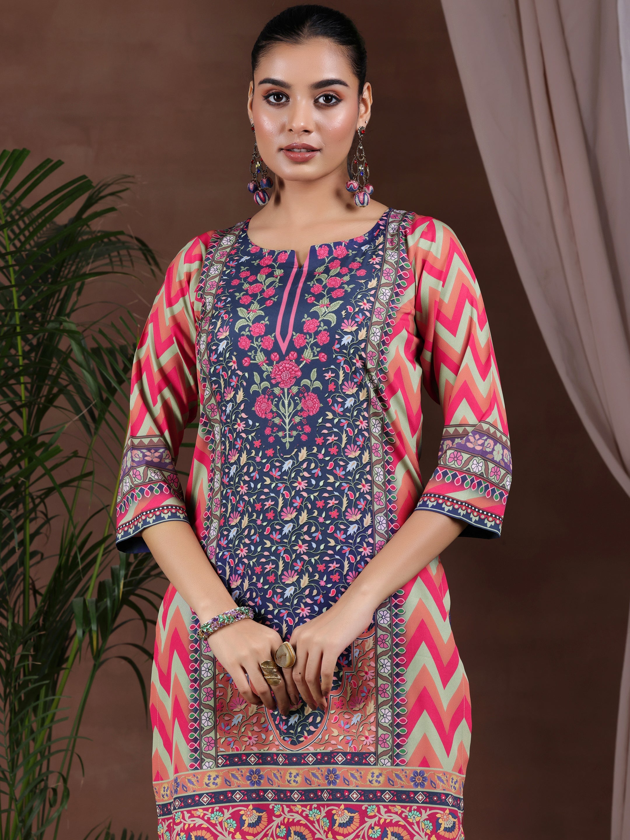 Multi Printed Poly Crepe Straight Suit With Dupatta