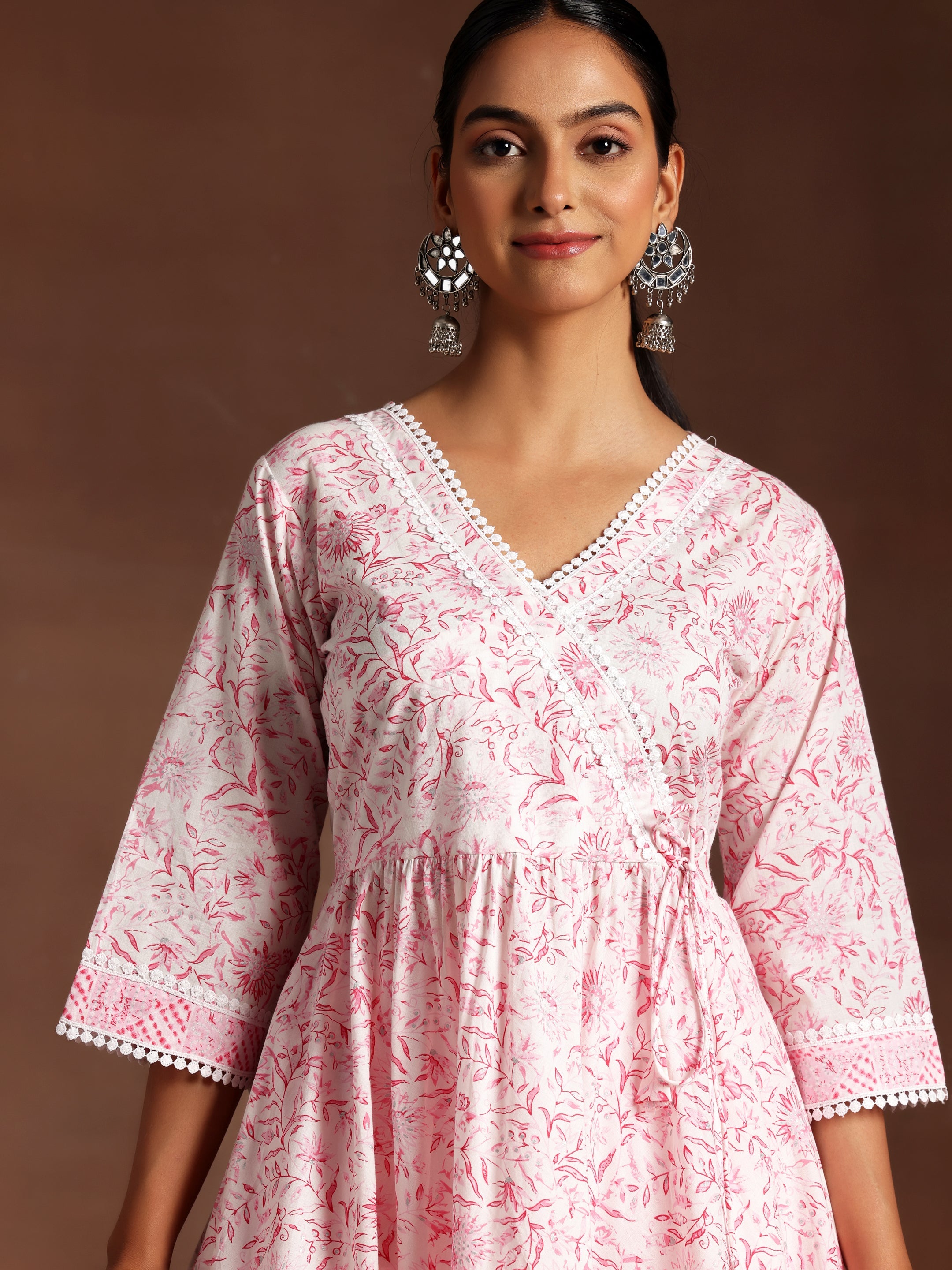 Tabassum  Pink Printed Cotton A-Line Kurta With Palazzos & Dupatta