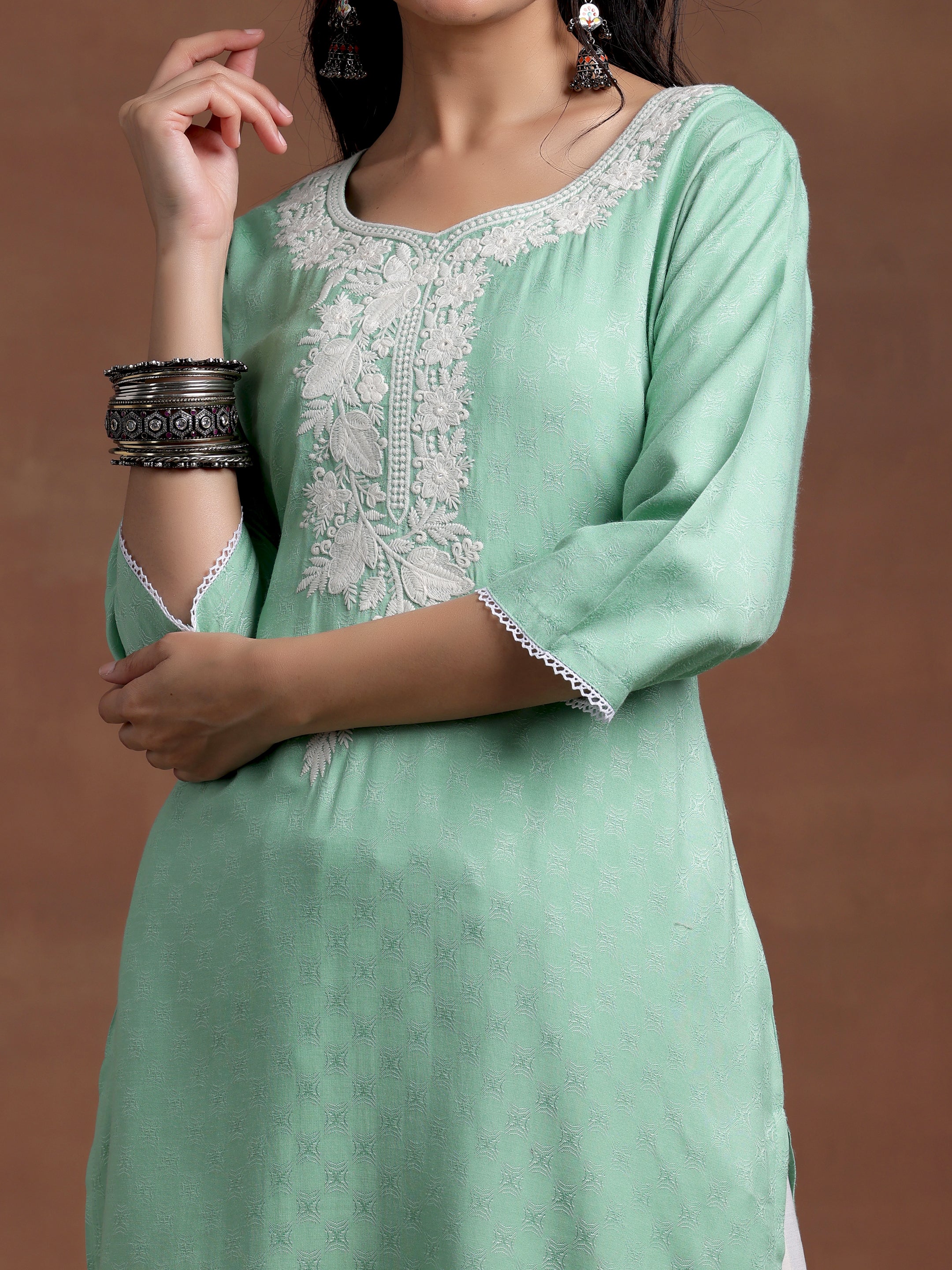 Green Yoke Design Rayon Straight Kurta