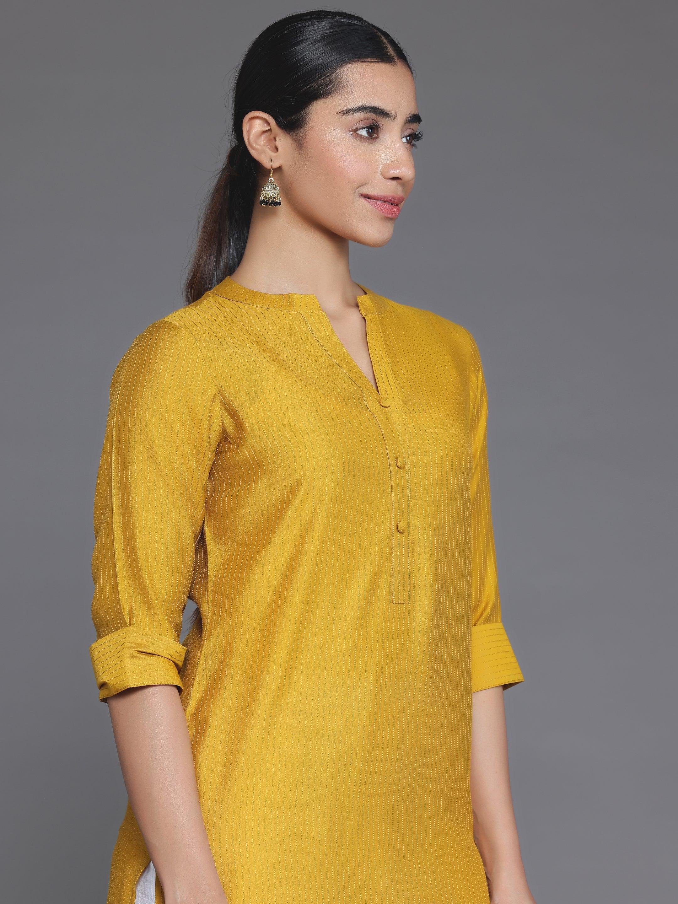 Mustard Woven Design Silk Straight Kurta