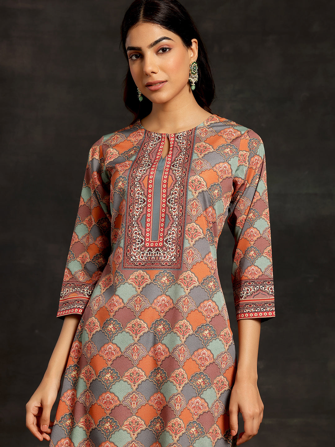 Multi Printed Crepe Straight Kurta