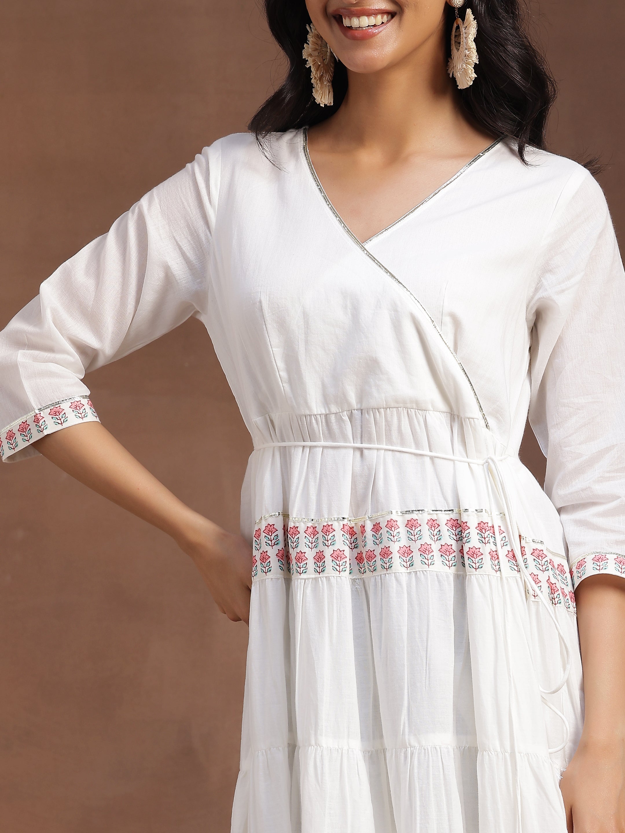 White Printed Cotton Maxi Dress