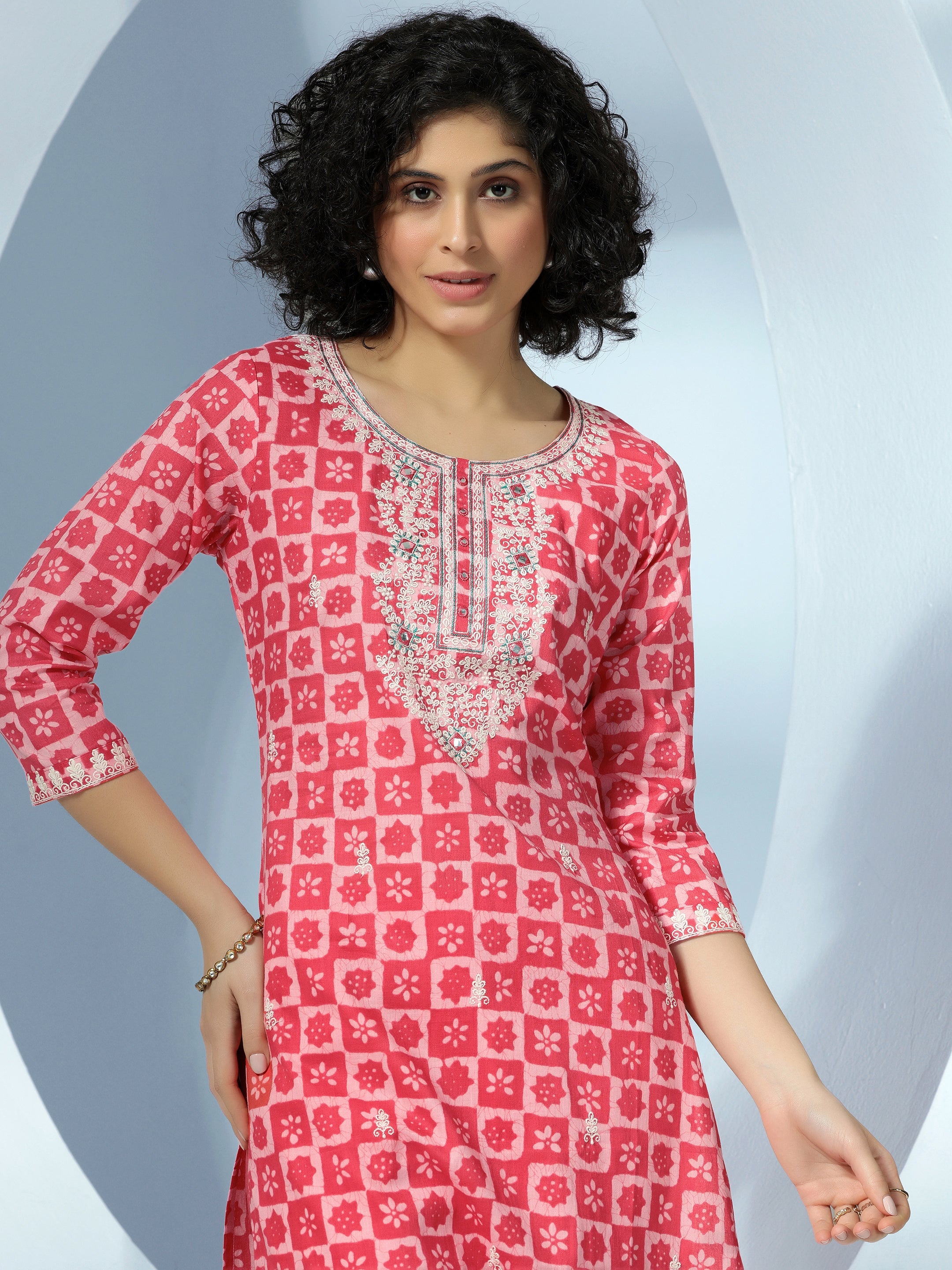 Coral Printed Cotton Straight Suit With Dupatta