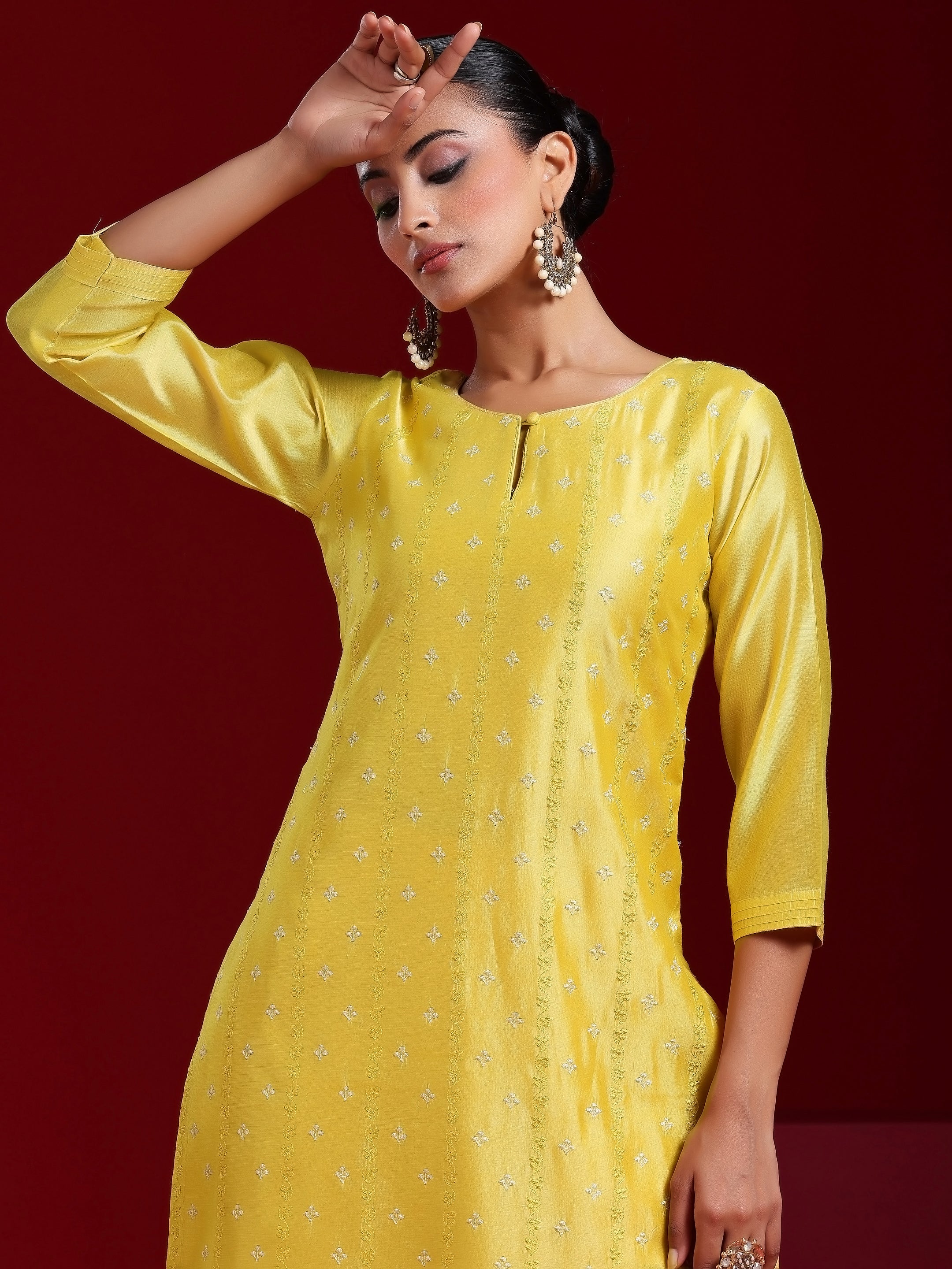 Libas Art Yellow Embroidered Chanderi Silk Straight Suit With Dupatta