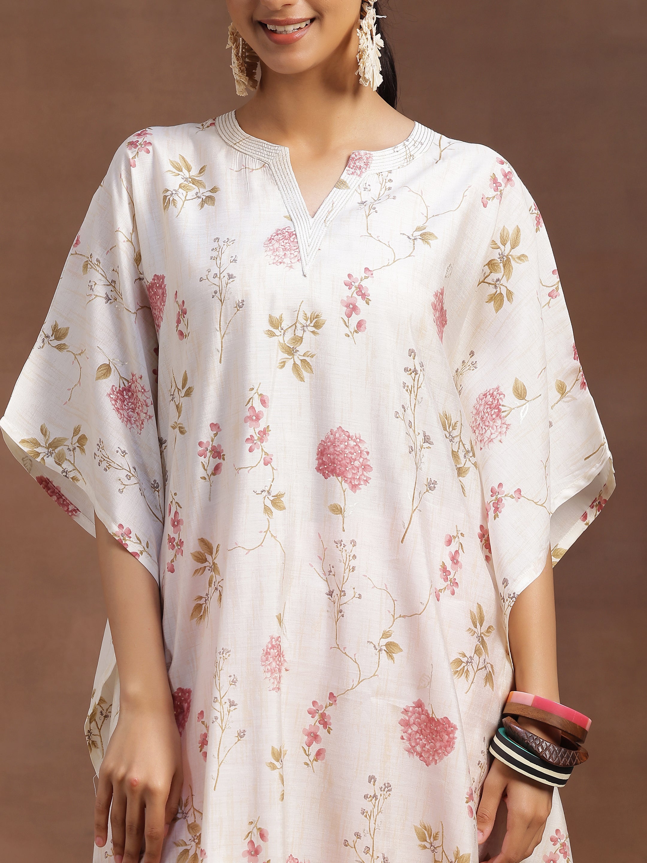 Cream Printed Silk Blend Co-Ords