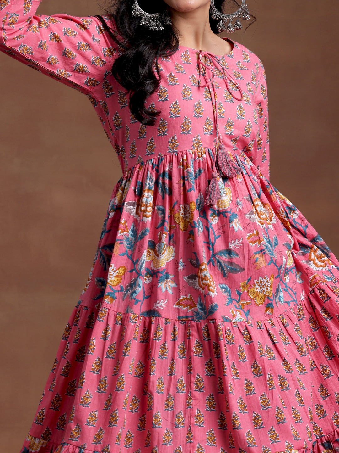 Pink Printed Cotton A-Line Dress