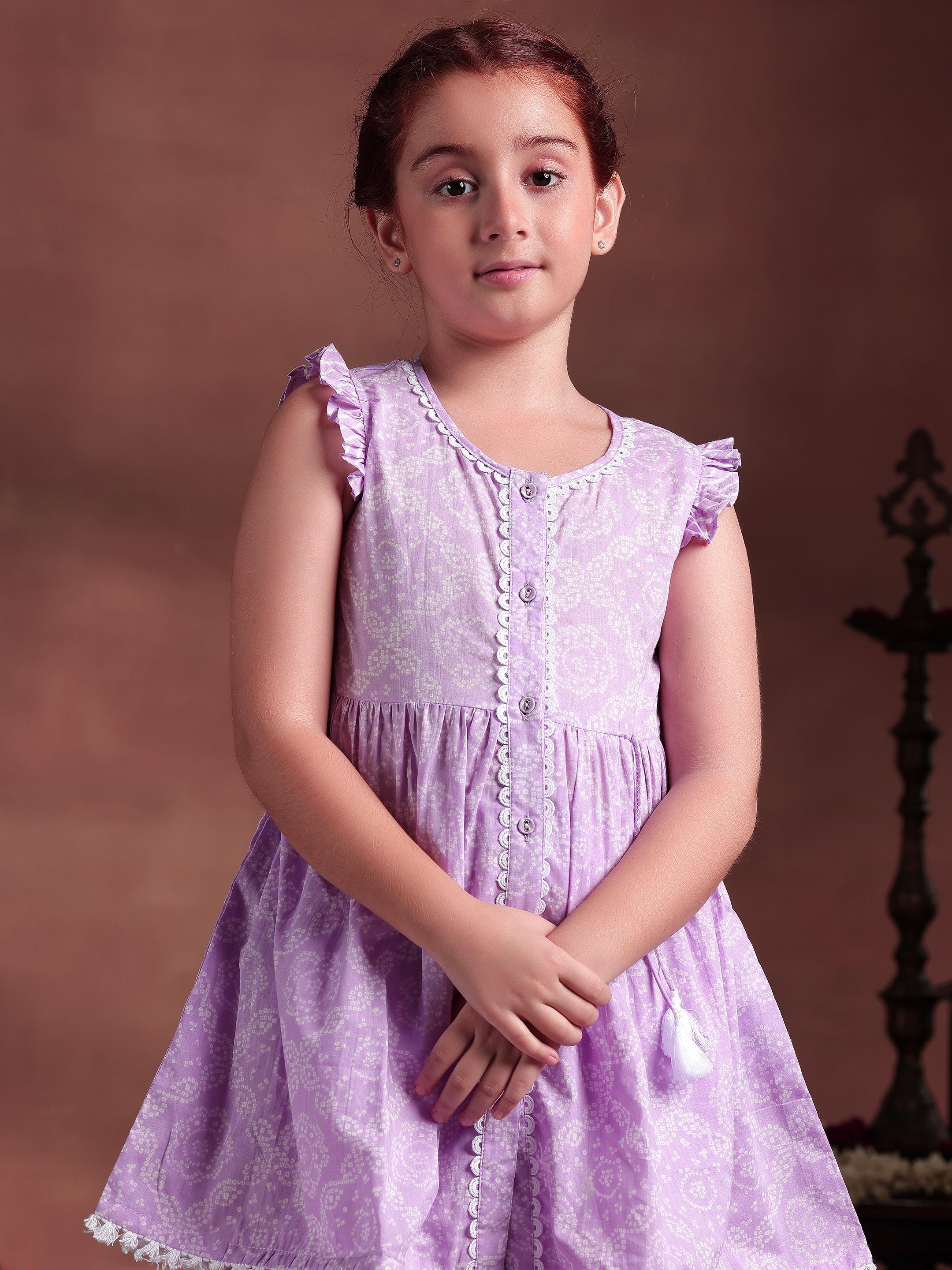 Kids Purple Printed Cotton Straight Suit With Dupatta