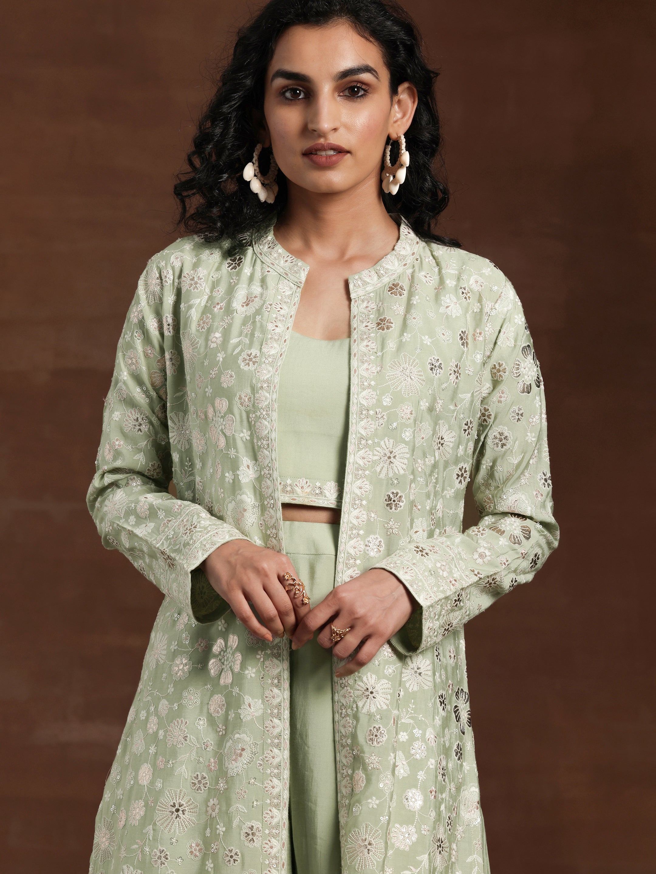 Libas Art Green Solid Silk Blend Co-Ords