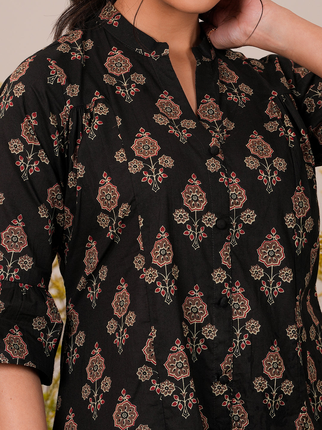 Black Printed Cotton Straight Kurti