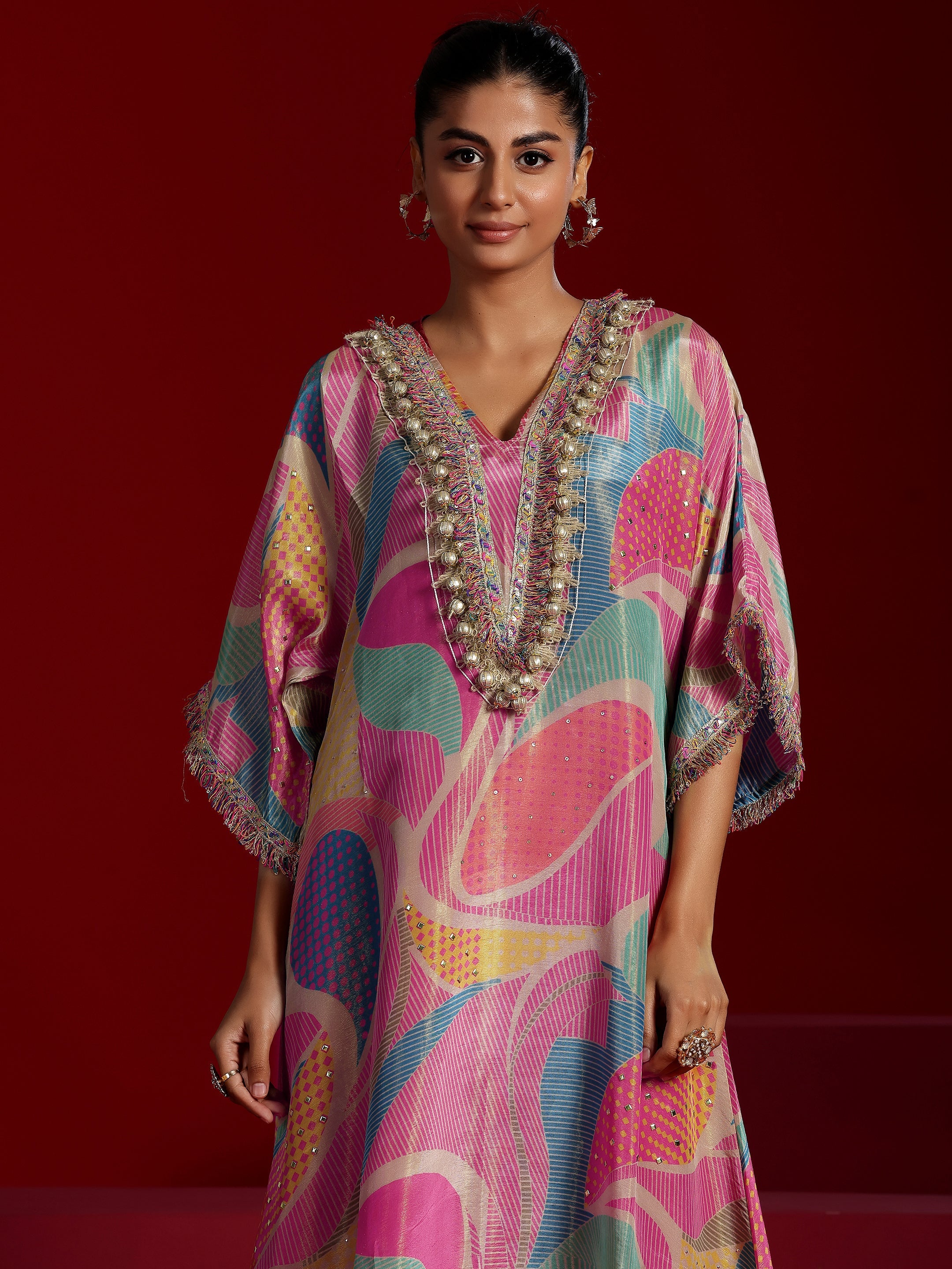 Libas Art Multi Printed Tissue A-Line Kurta With Dhoti Pants