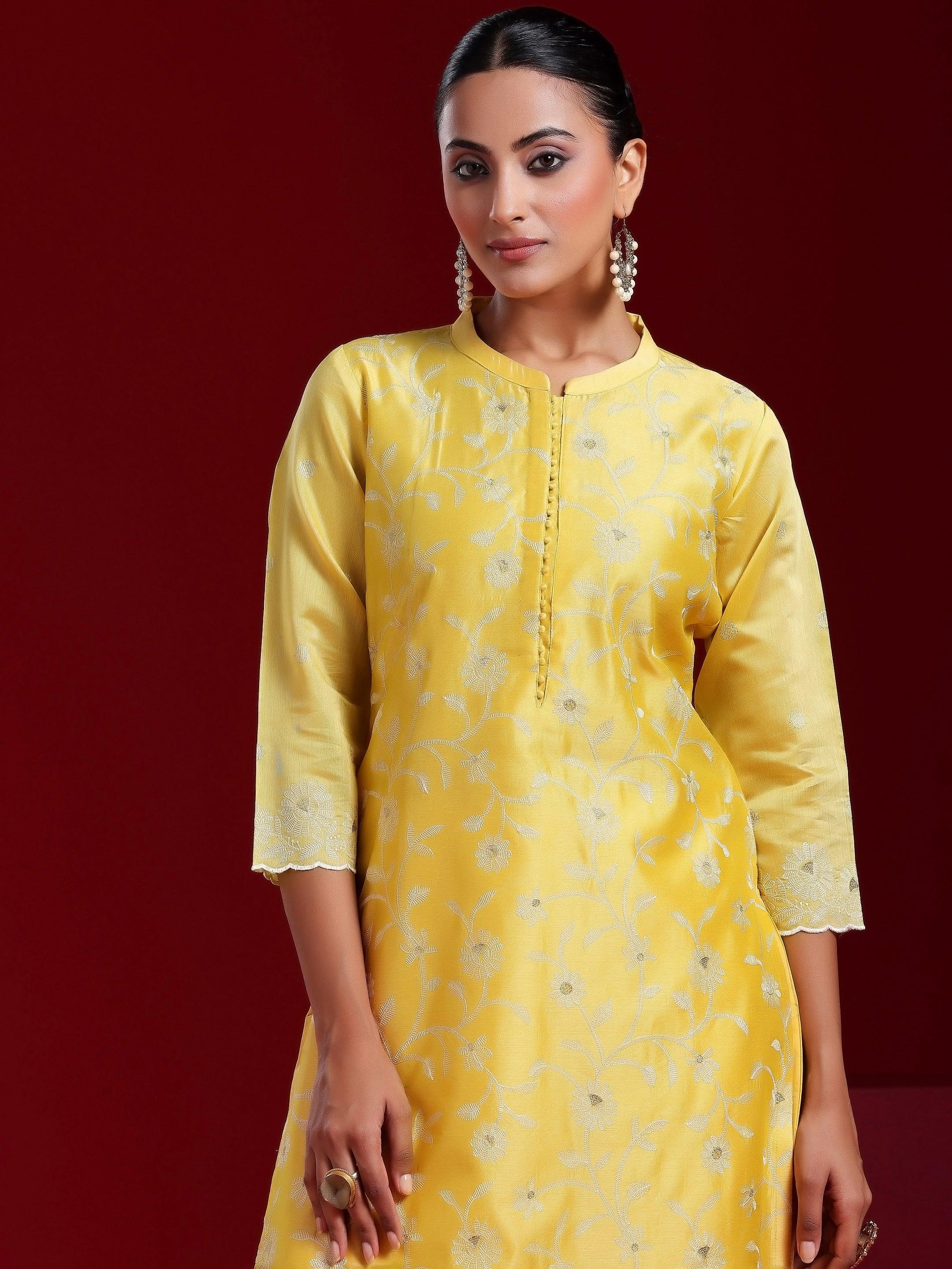 Libas Art Yellow Embroidered Chanderi Silk Straight Suit With Dupatta