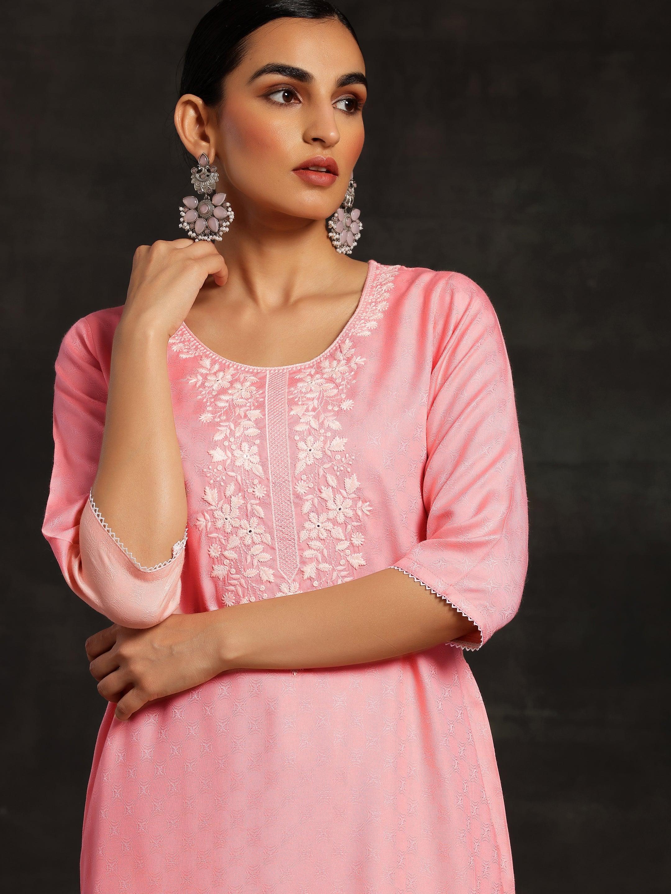 Pink Yoke Design Rayon Straight Kurta