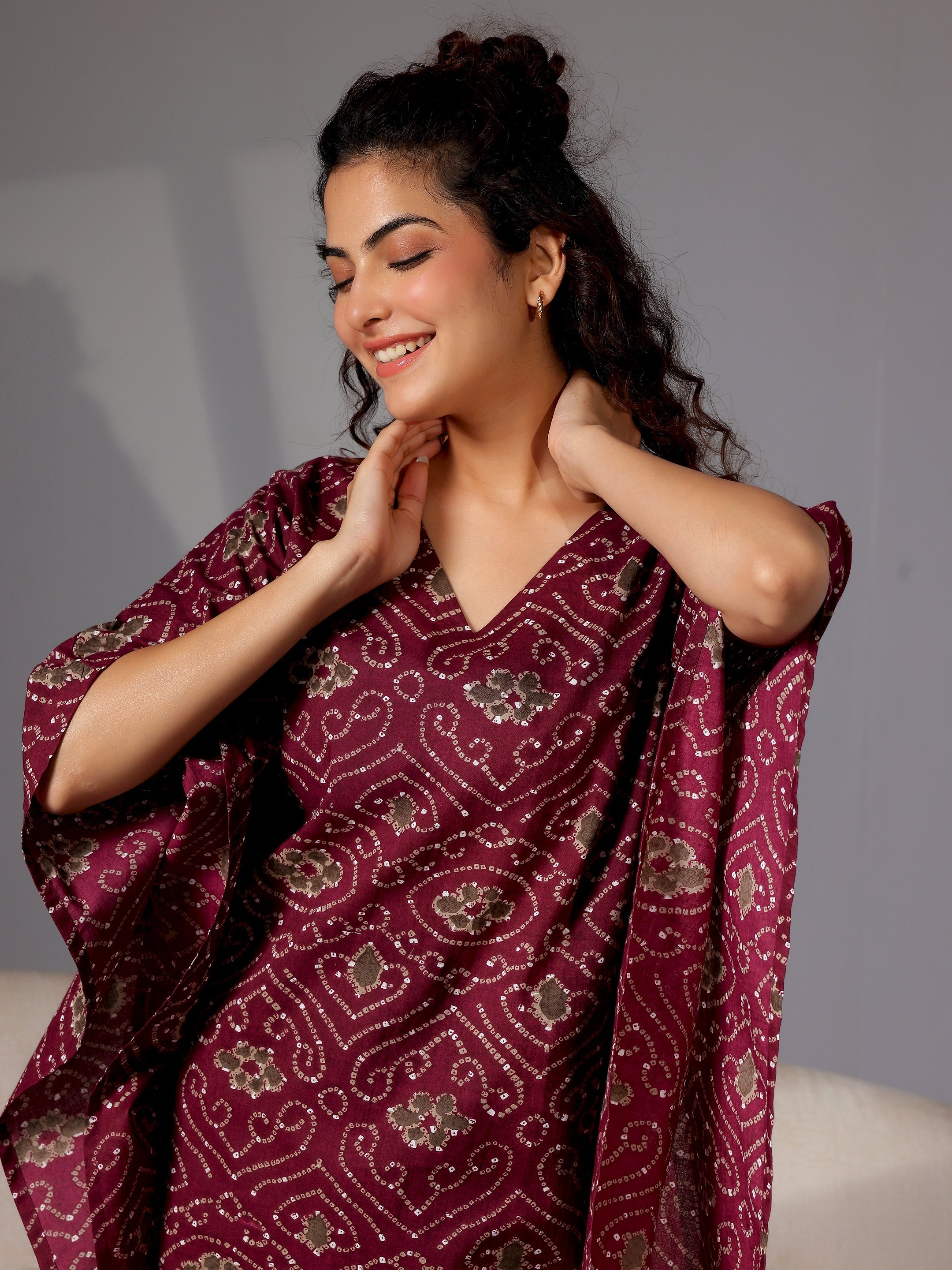 Wine Printed Cotton Night Suits