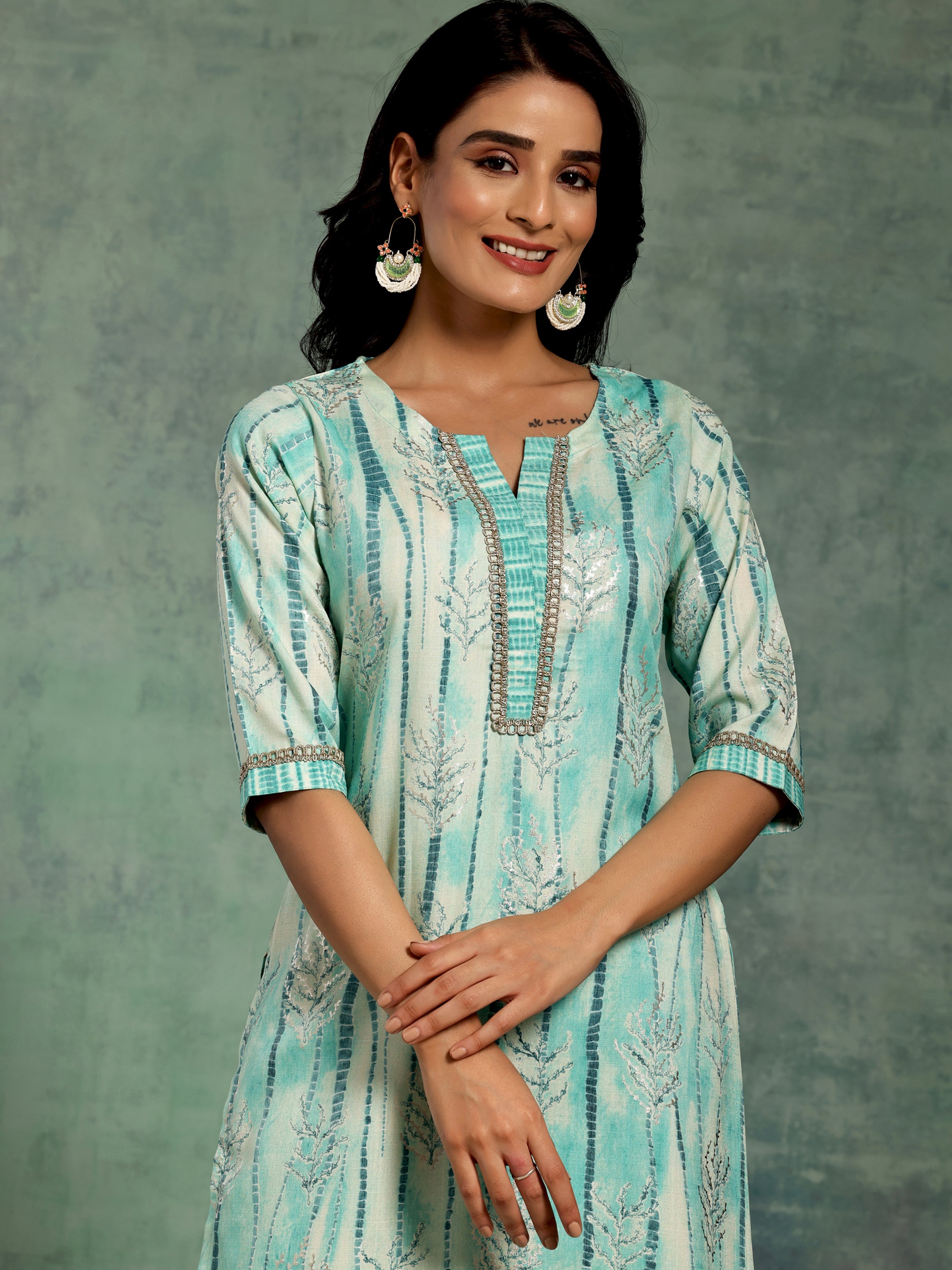 Blue Printed Rayon Straight Kurta Set