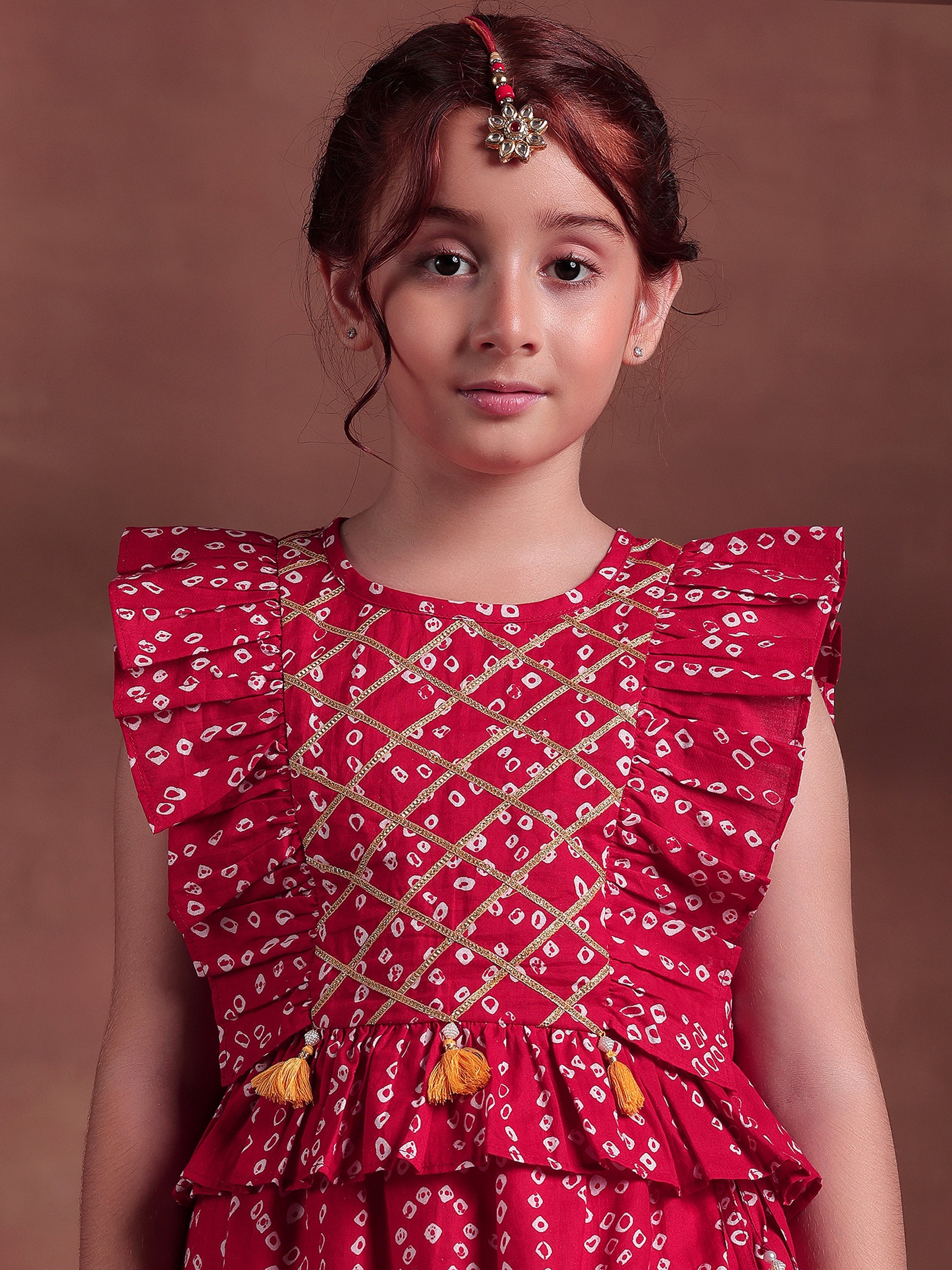 Kids Red Printed Cotton Ready to Wear Lehenga Choli