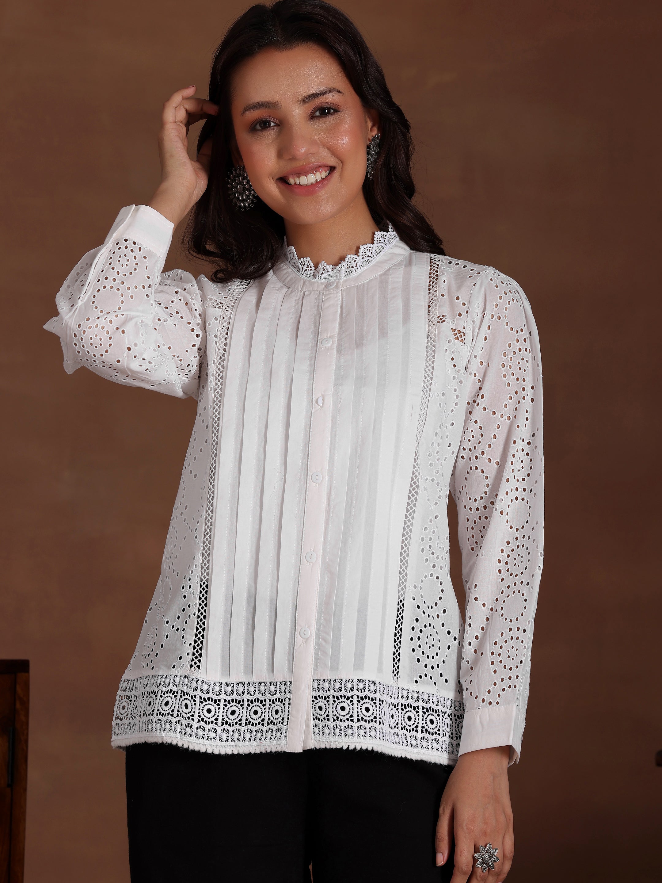 White Embroidered Cotton Straight Kurti