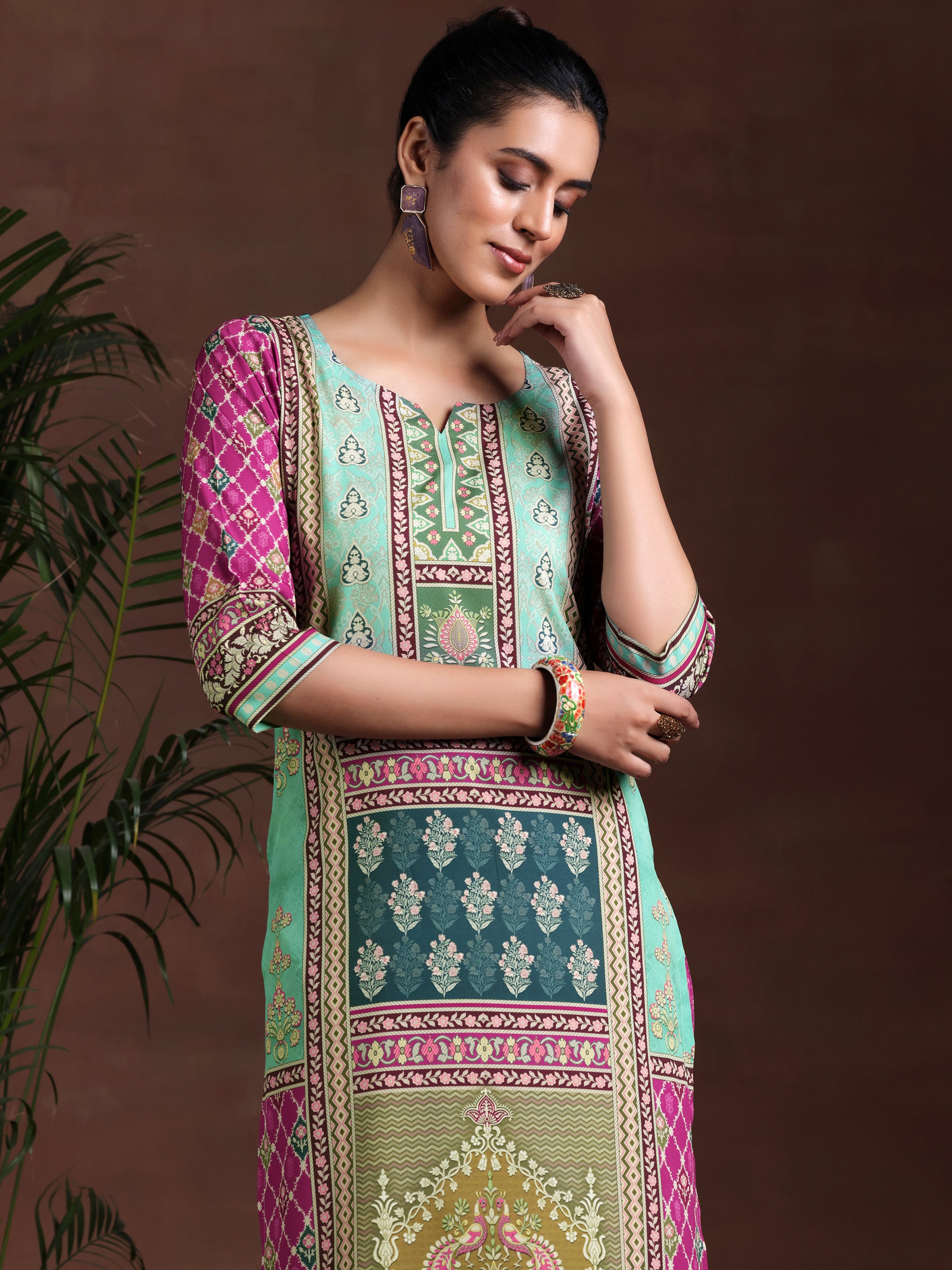 Multi Printed Poly Crepe Straight Suit With Dupatta