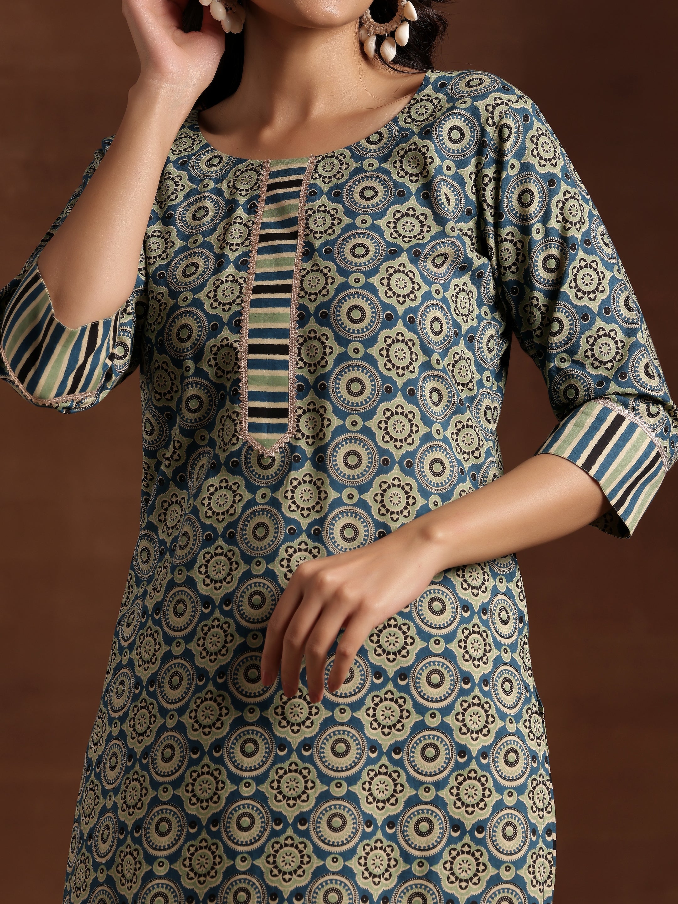 Blue Printed Cotton Straight Suit With Dupatta