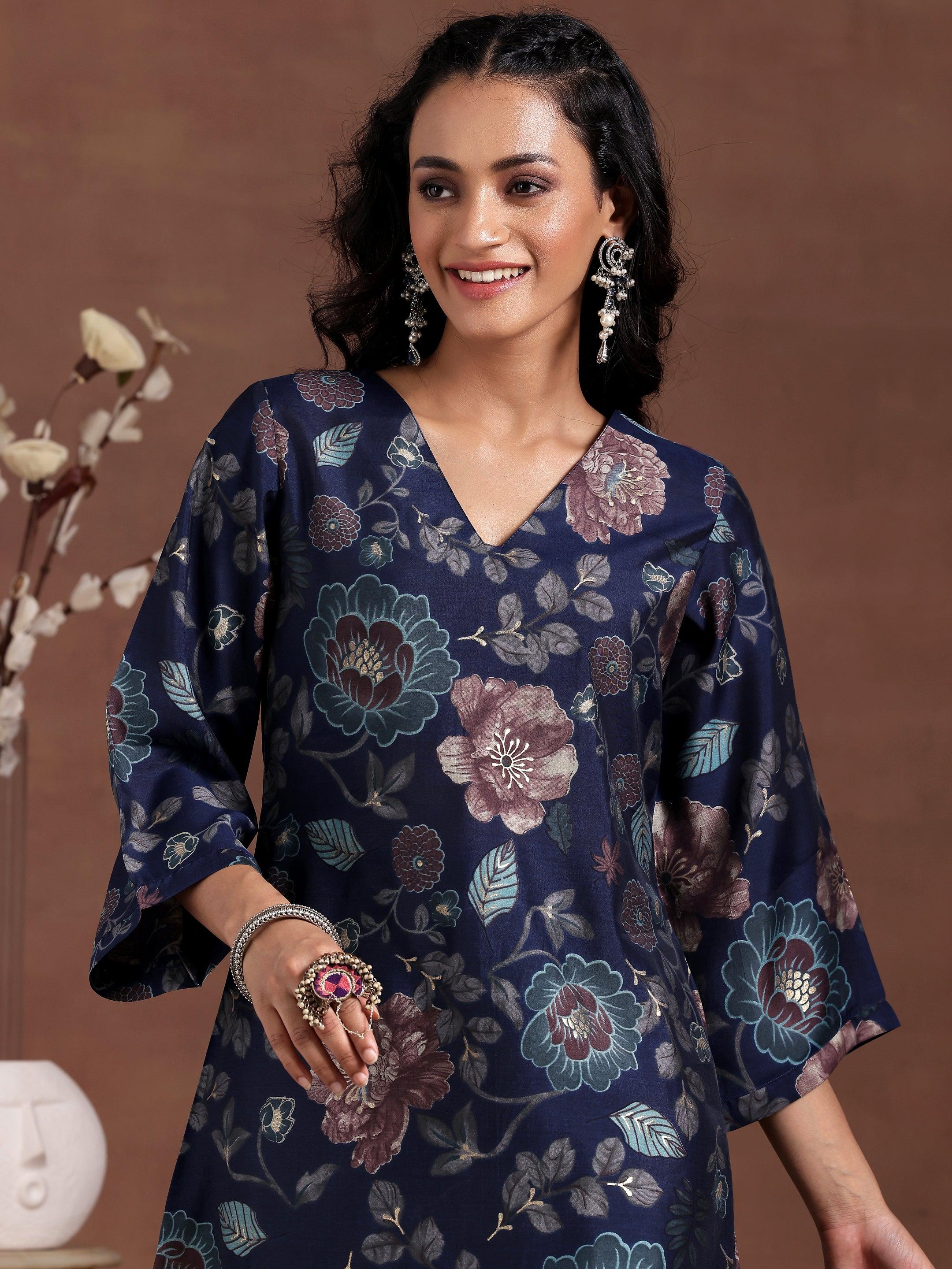 Blue Printed Silk Blend Co-Ords