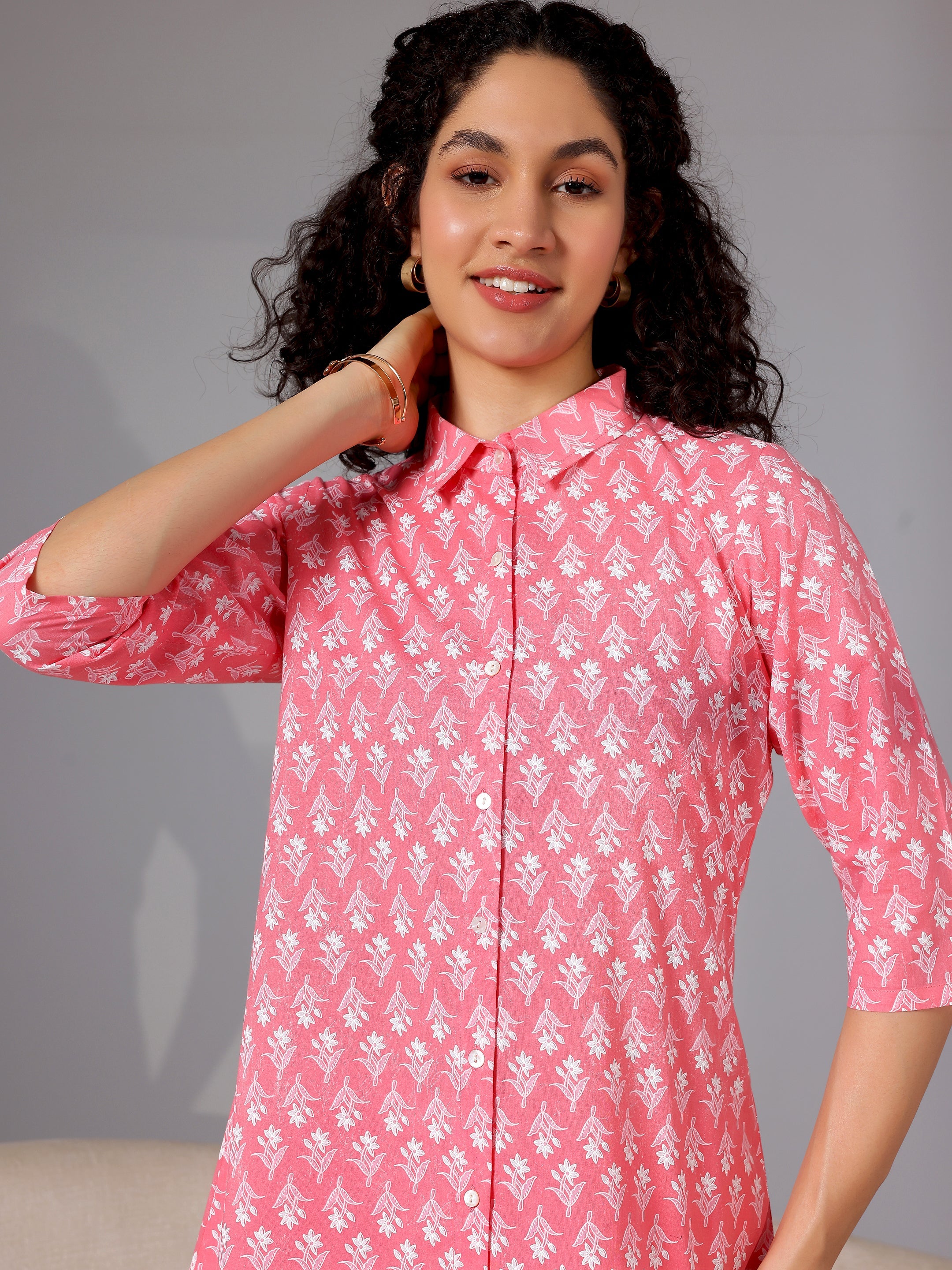 Peach Printed Cotton Night Suits