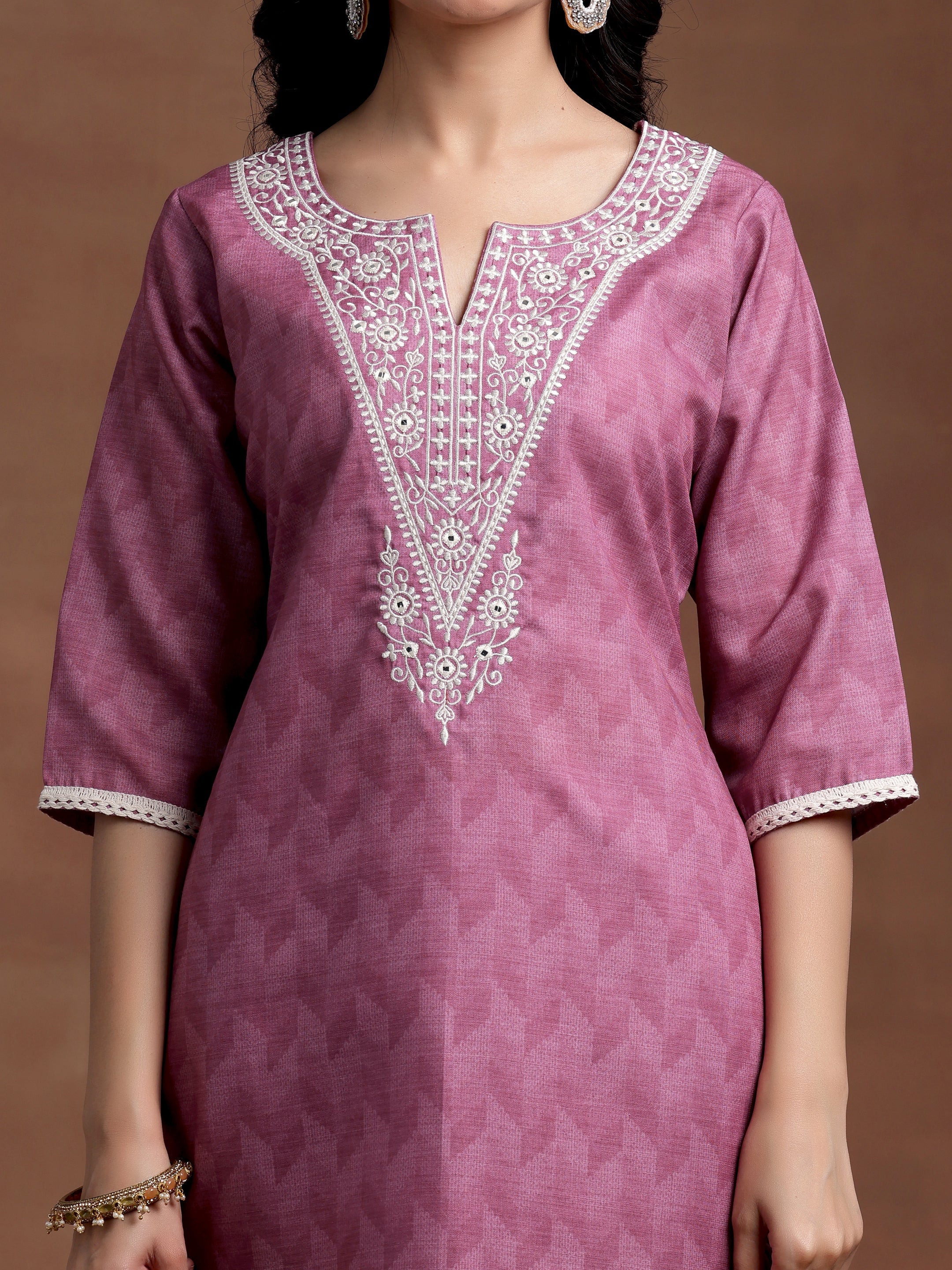 Pink Yoke Design Cotton Straight Suit With Dupatta